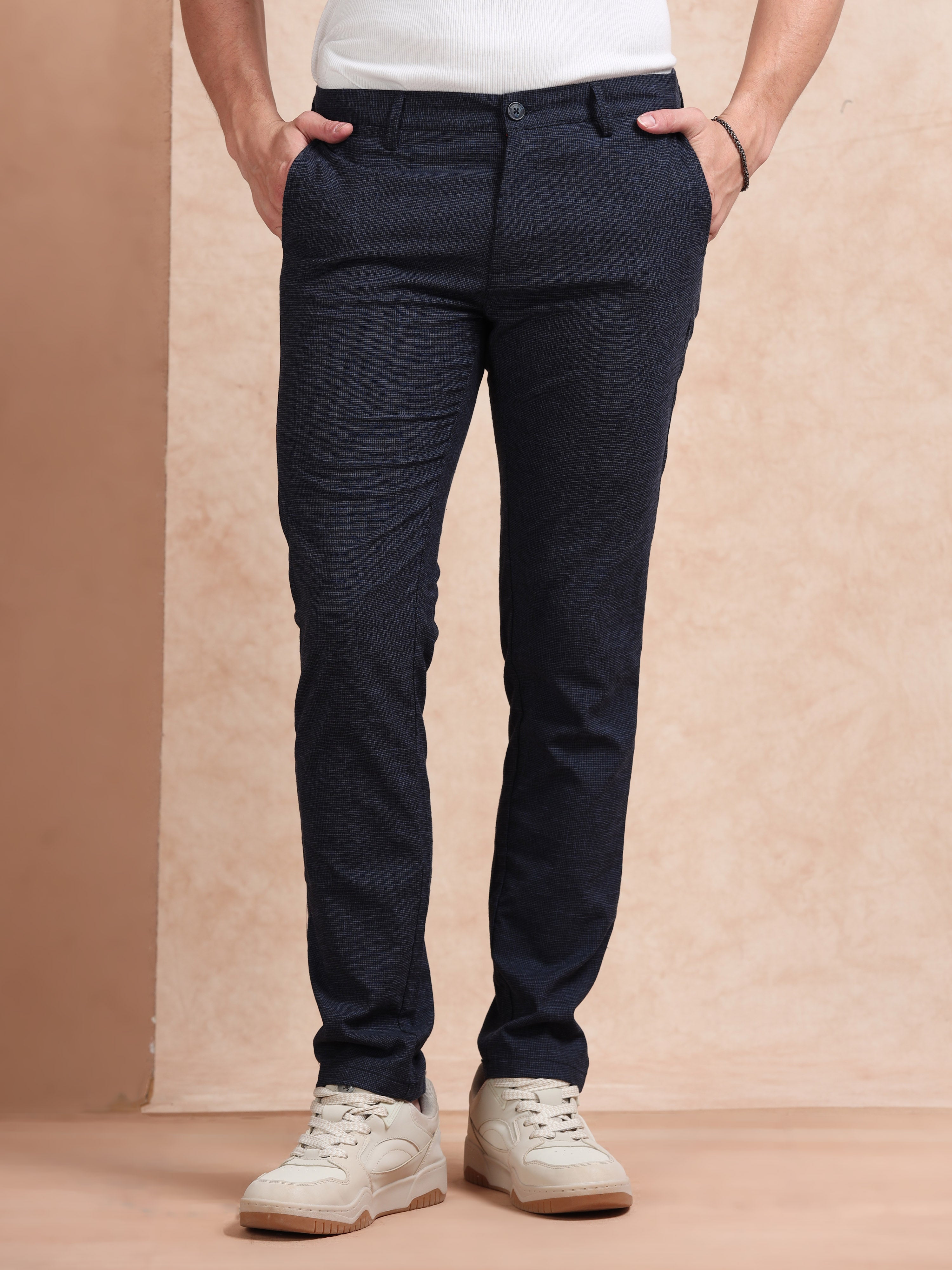 MEN'S NAVY SOLID SLIM FIT TROUSER