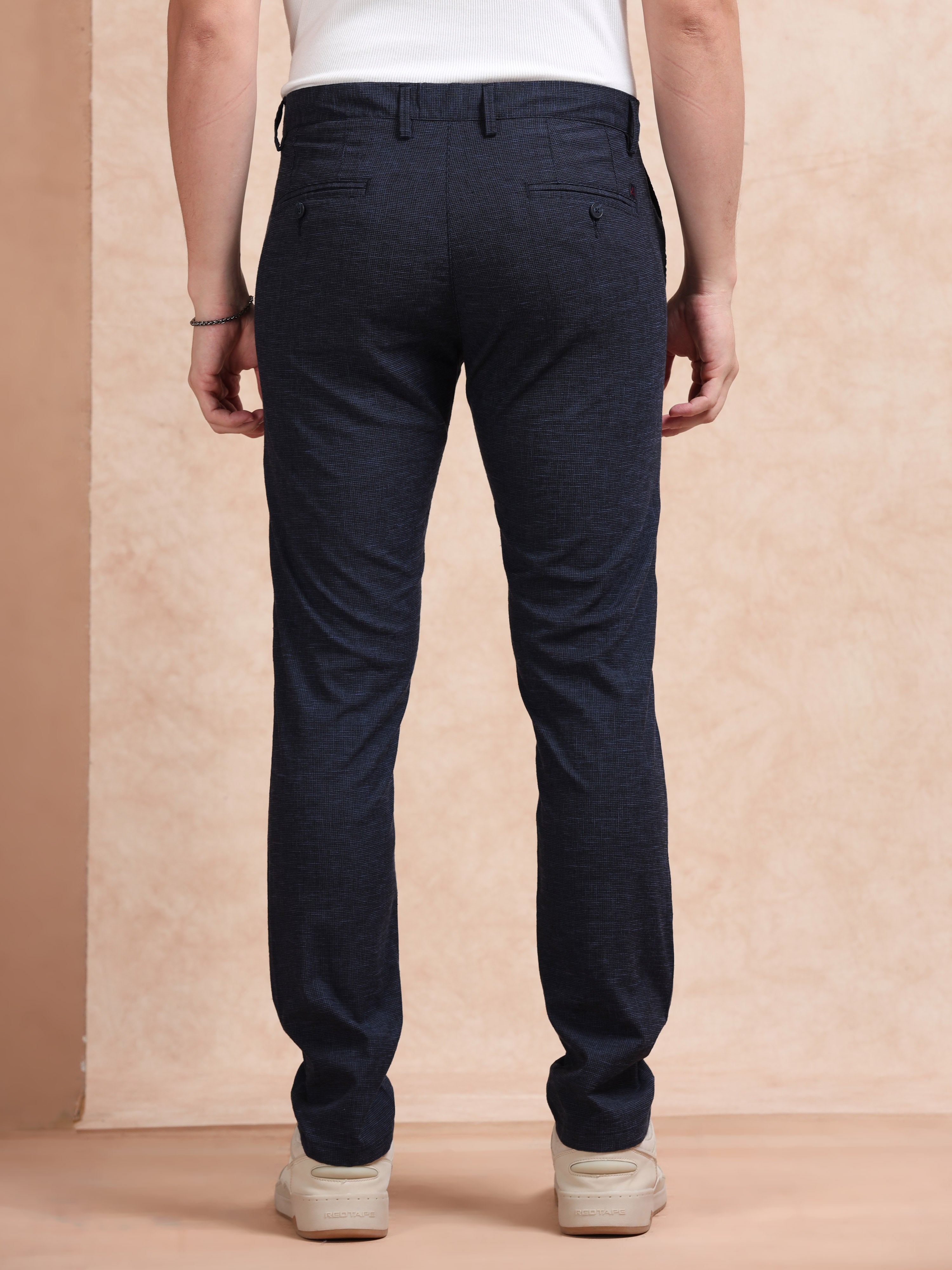 MEN'S NAVY SOLID SLIM FIT TROUSER