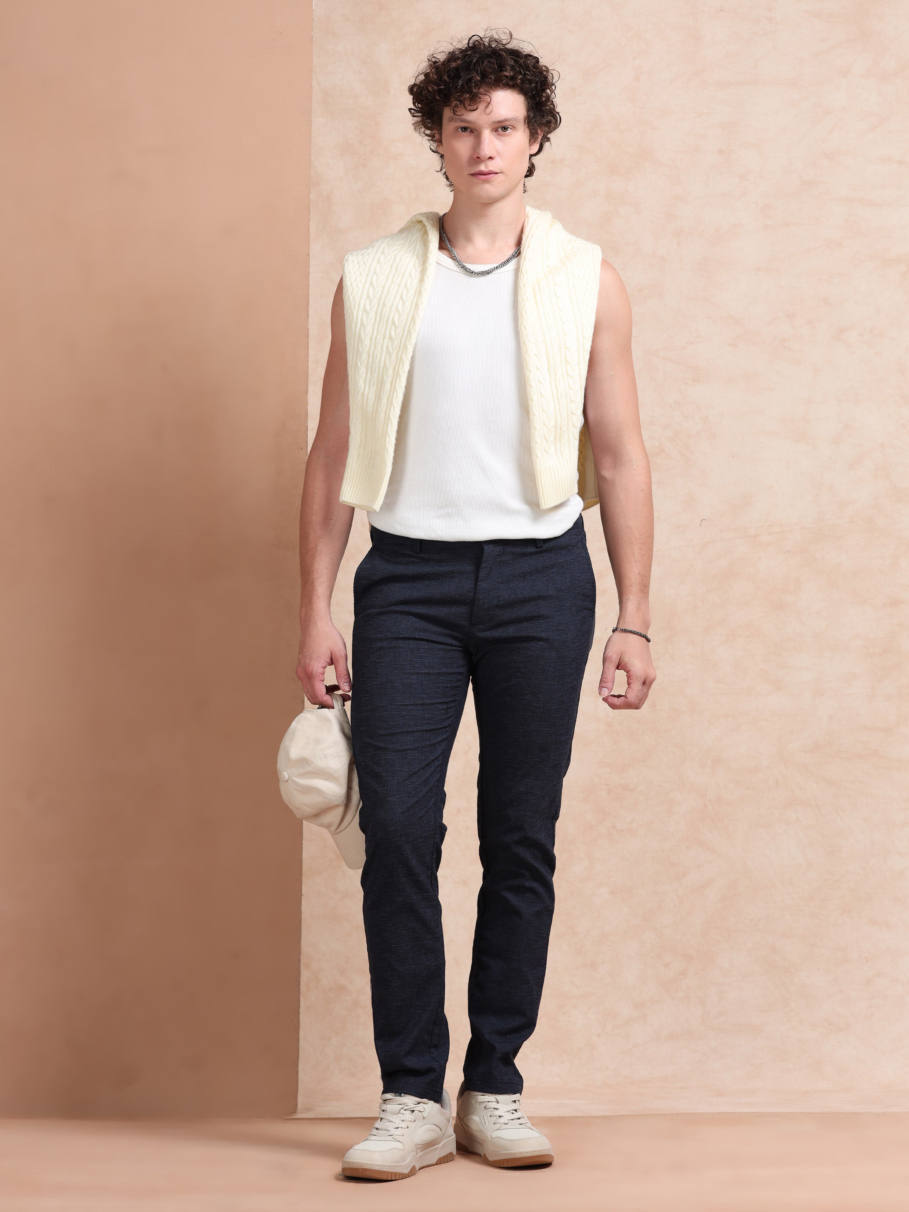 MEN'S NAVY SOLID SLIM FIT TROUSER