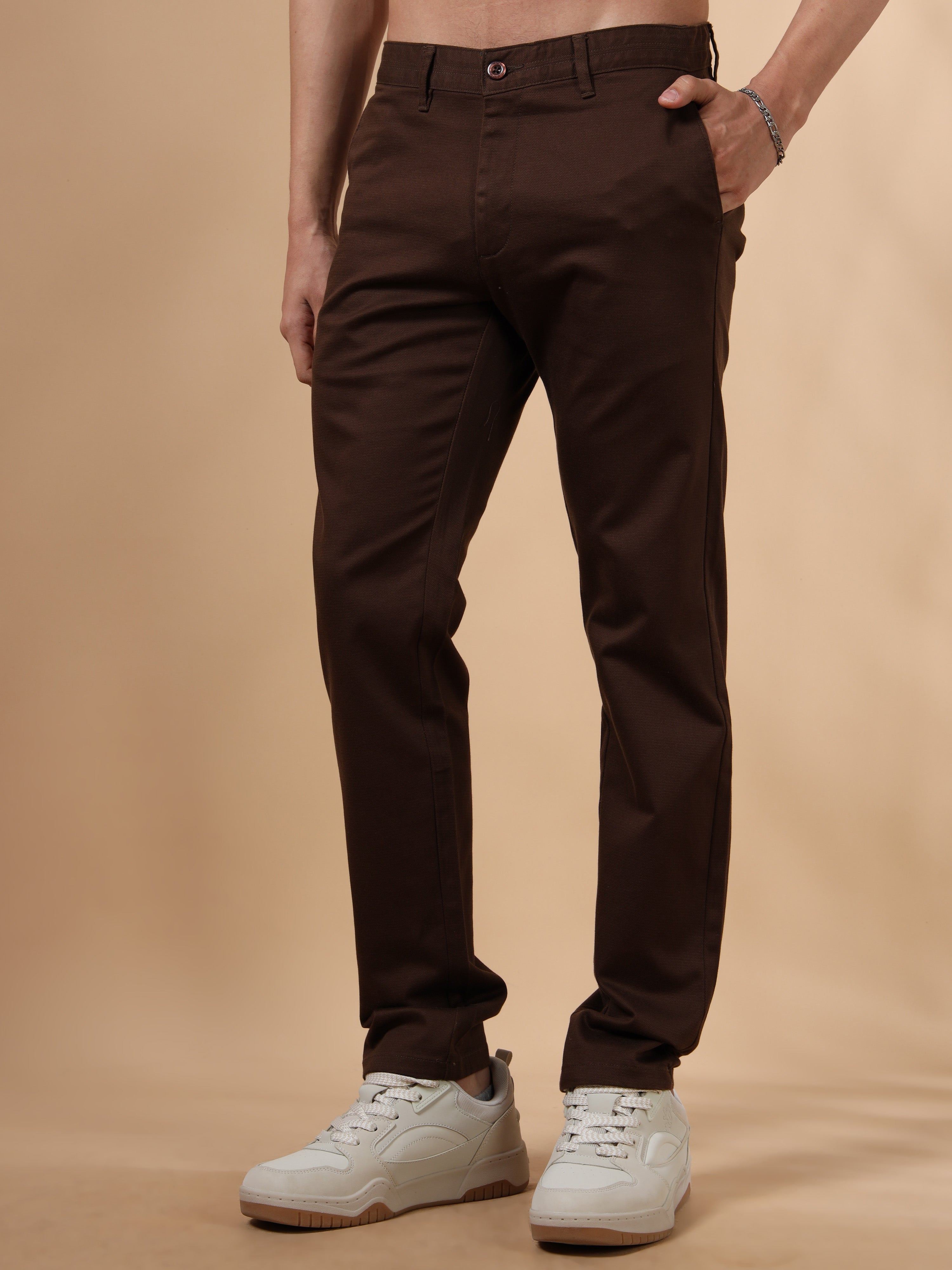 MEN'S COFFEE SOLID SLIM FIT TROUSER
