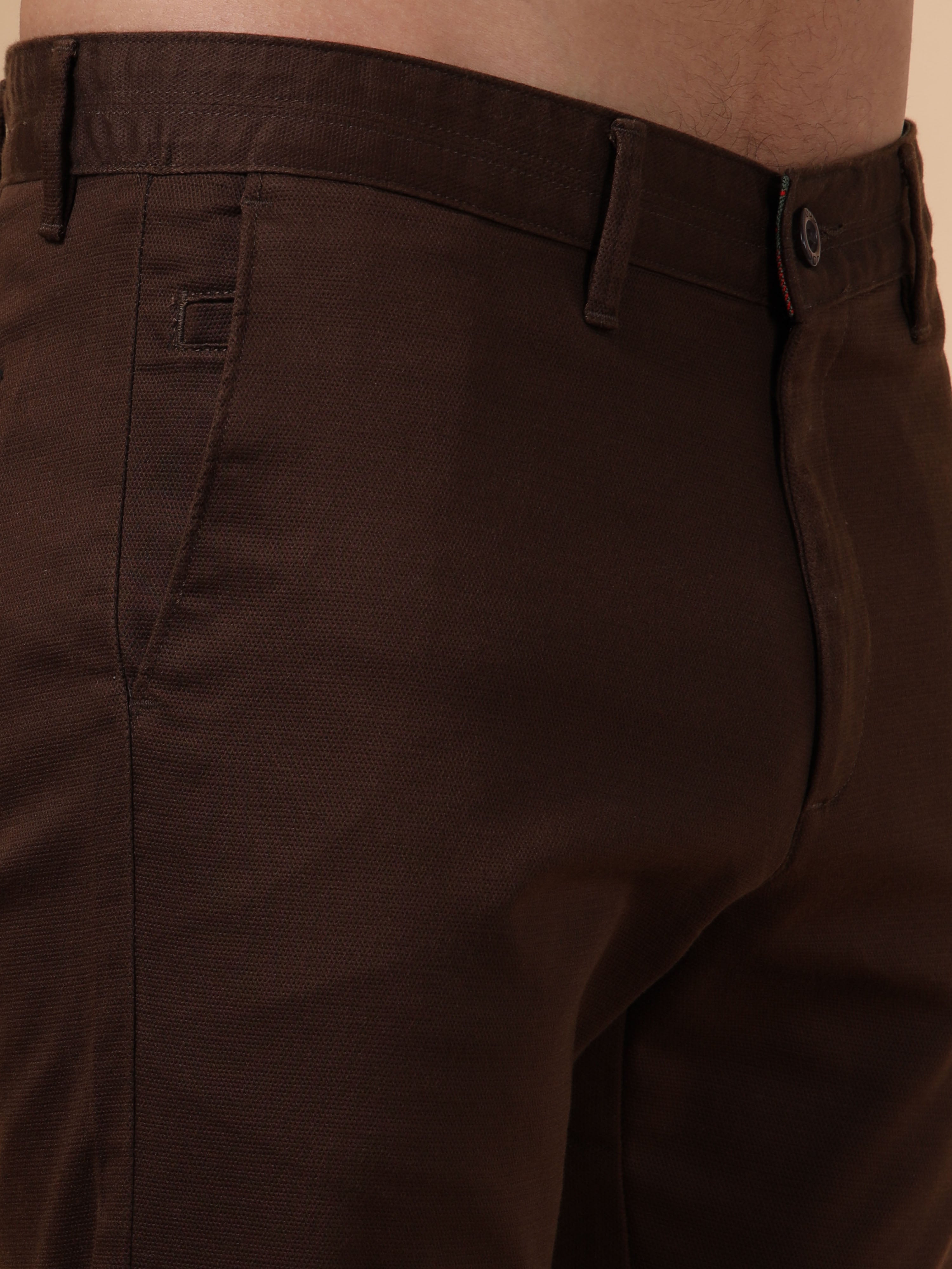 MEN'S COFFEE SOLID SLIM FIT TROUSER
