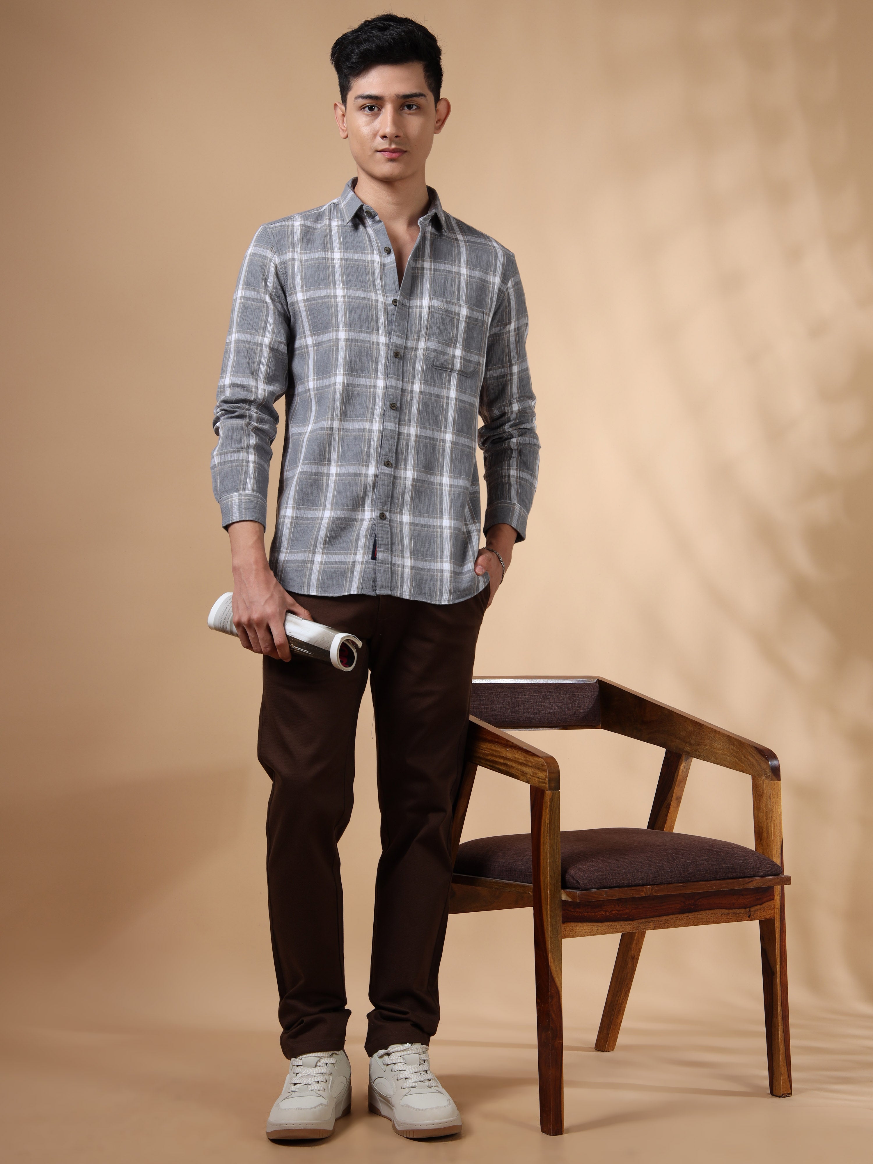 MEN'S COFFEE SOLID SLIM FIT TROUSER