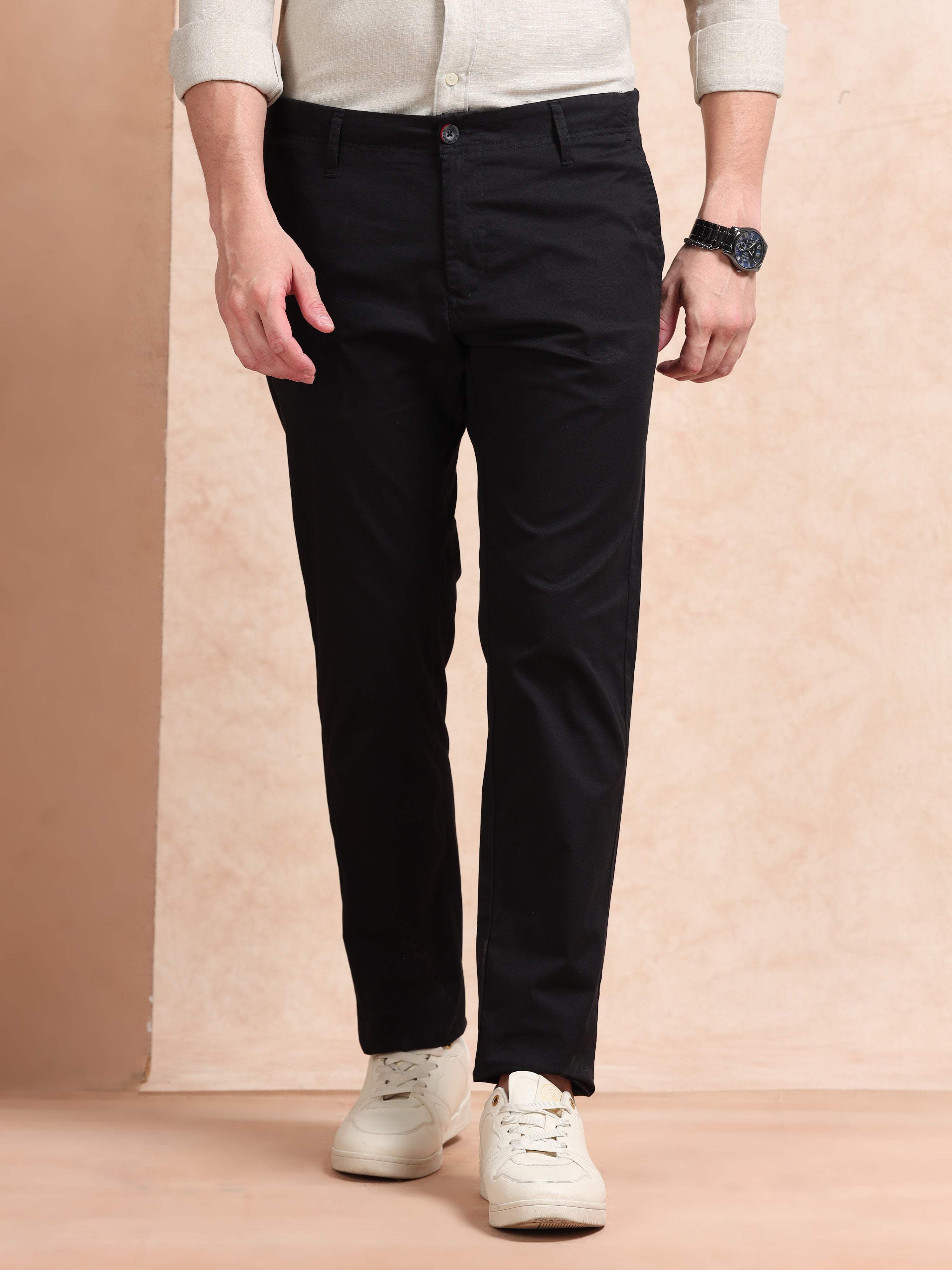 MEN'S BLACK SOLID SLIM FIT TROUSER
