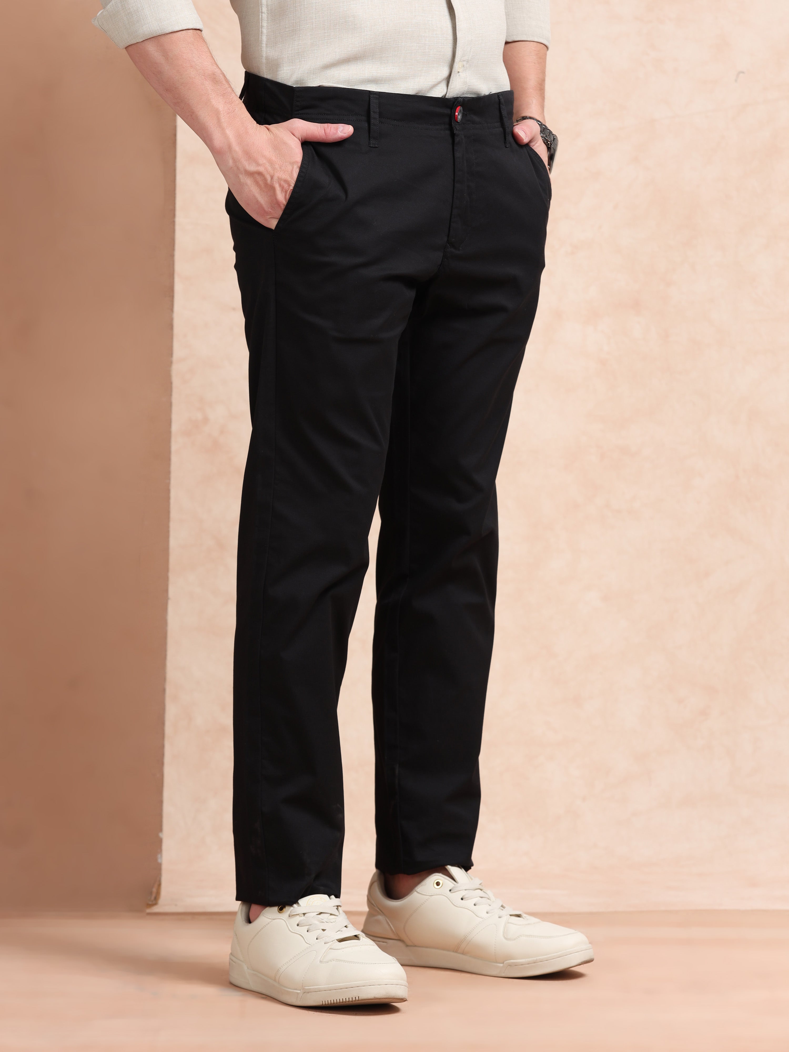 MEN'S BLACK SOLID SLIM FIT TROUSER