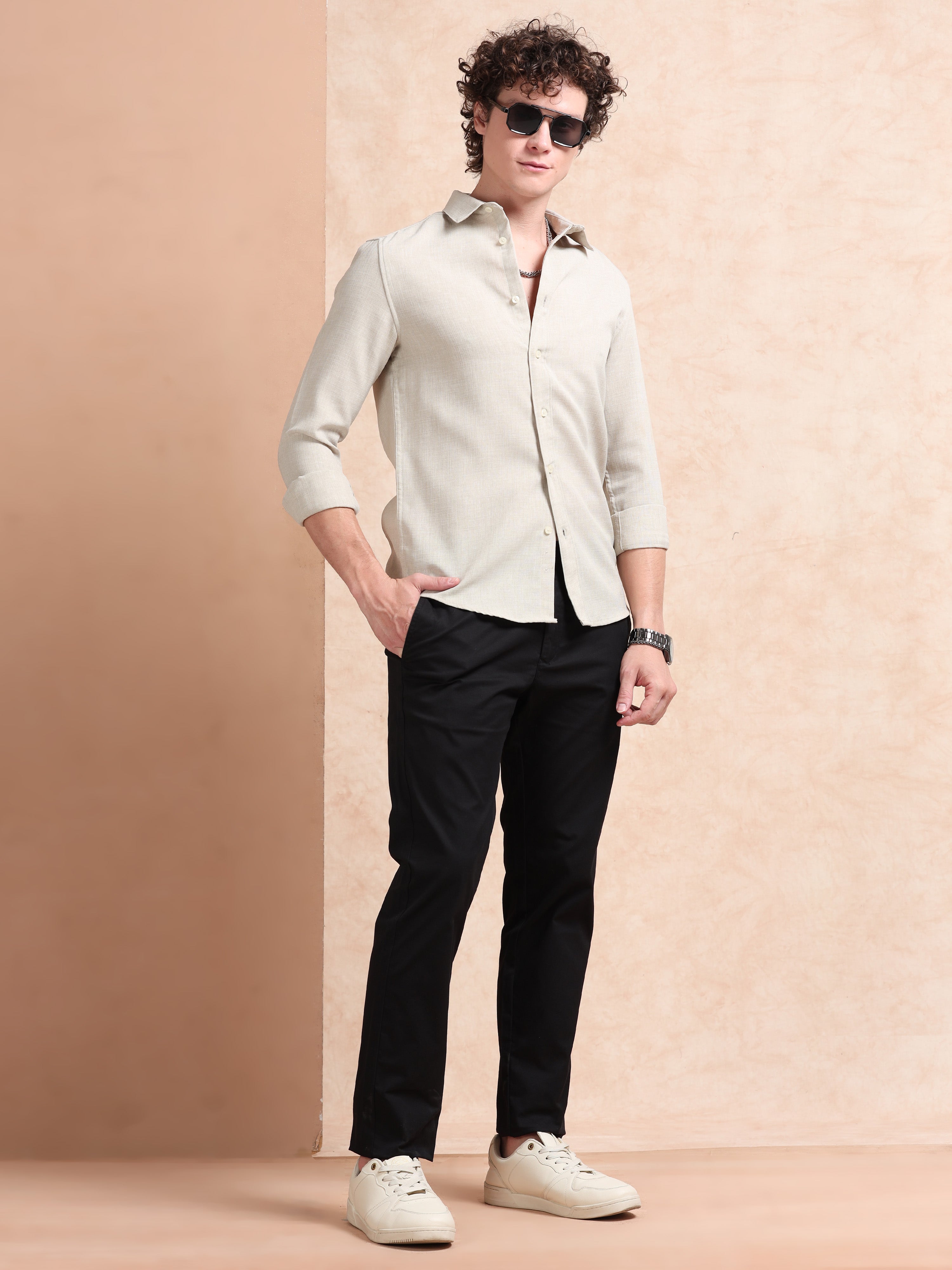 MEN'S BLACK SOLID SLIM FIT TROUSER