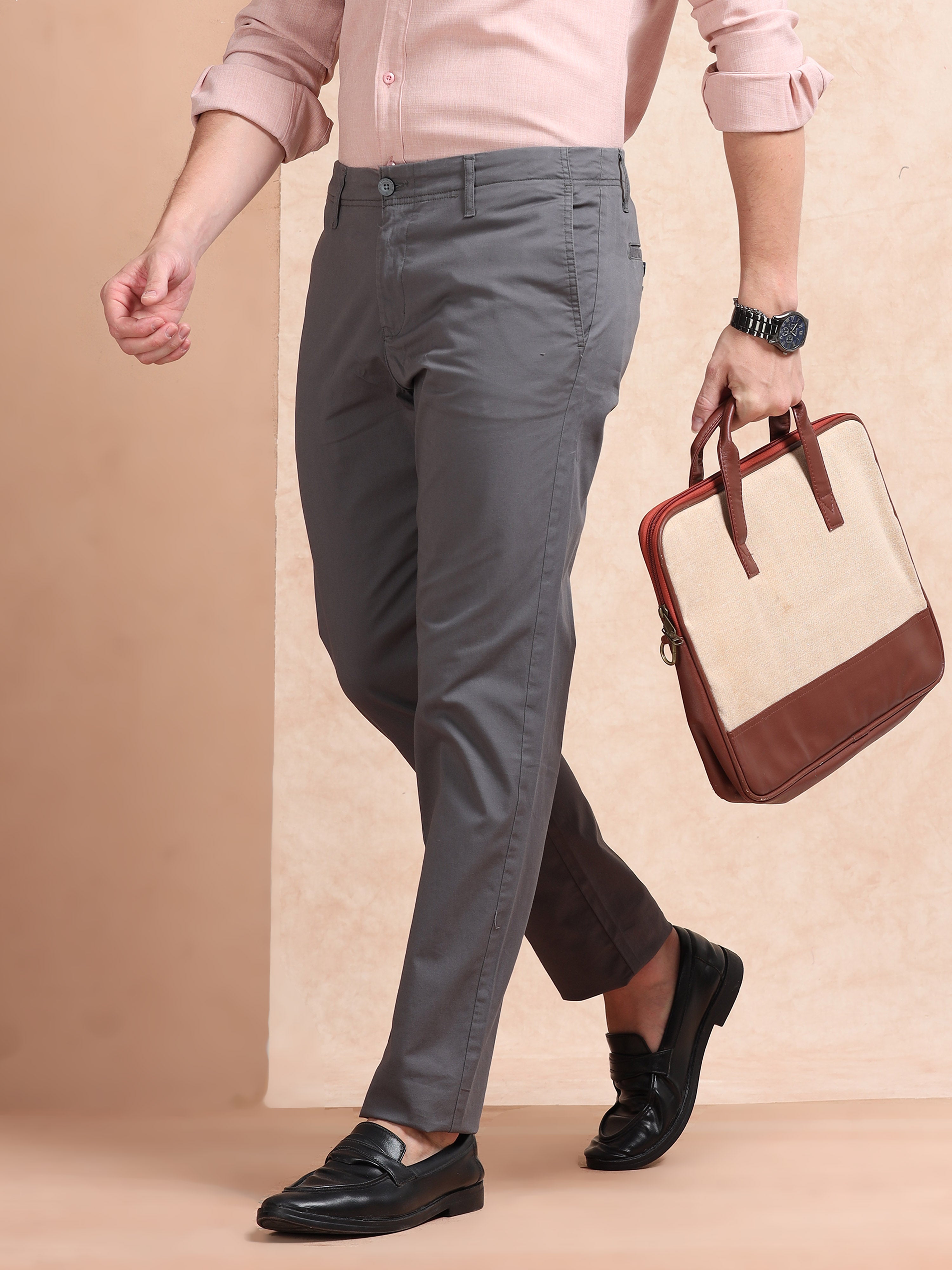 MEN'S DK.GREY SOLID SLIM FIT TROUSER