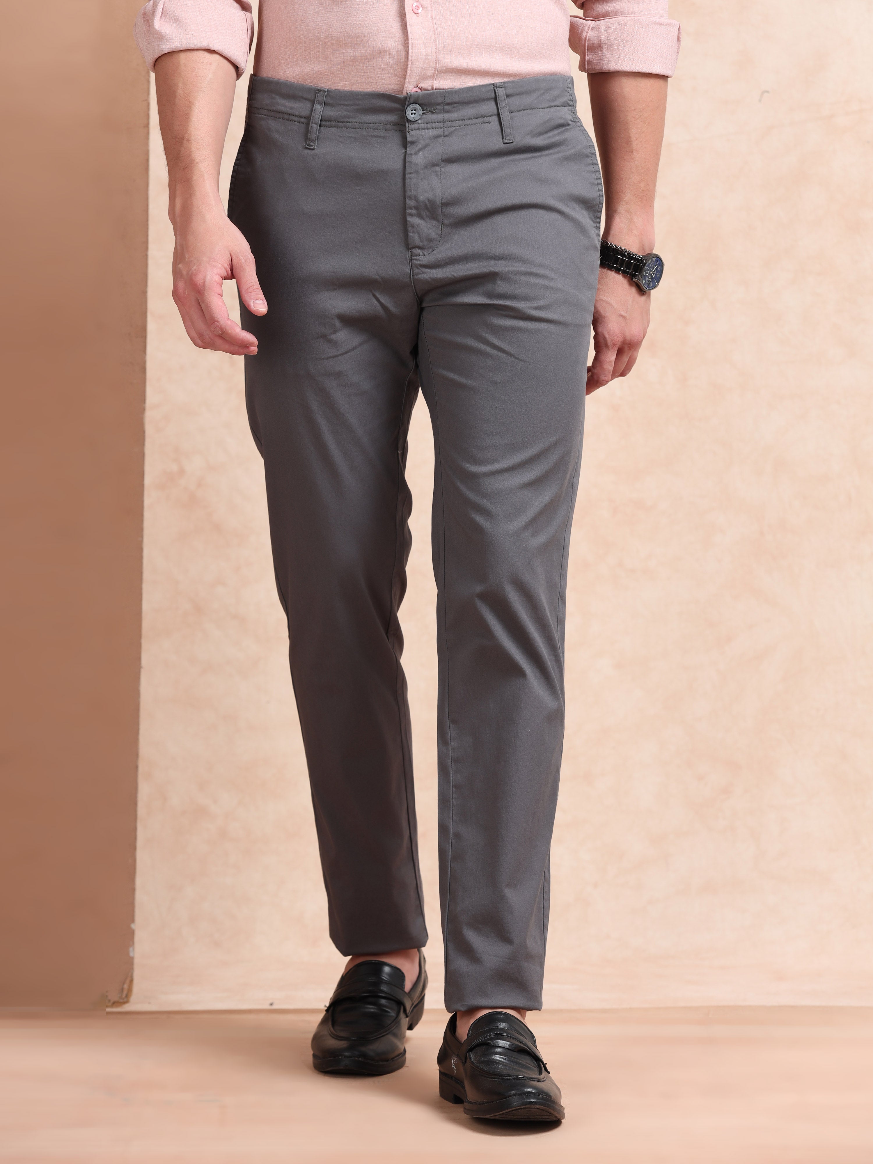 MEN'S DK.GREY SOLID SLIM FIT TROUSER
