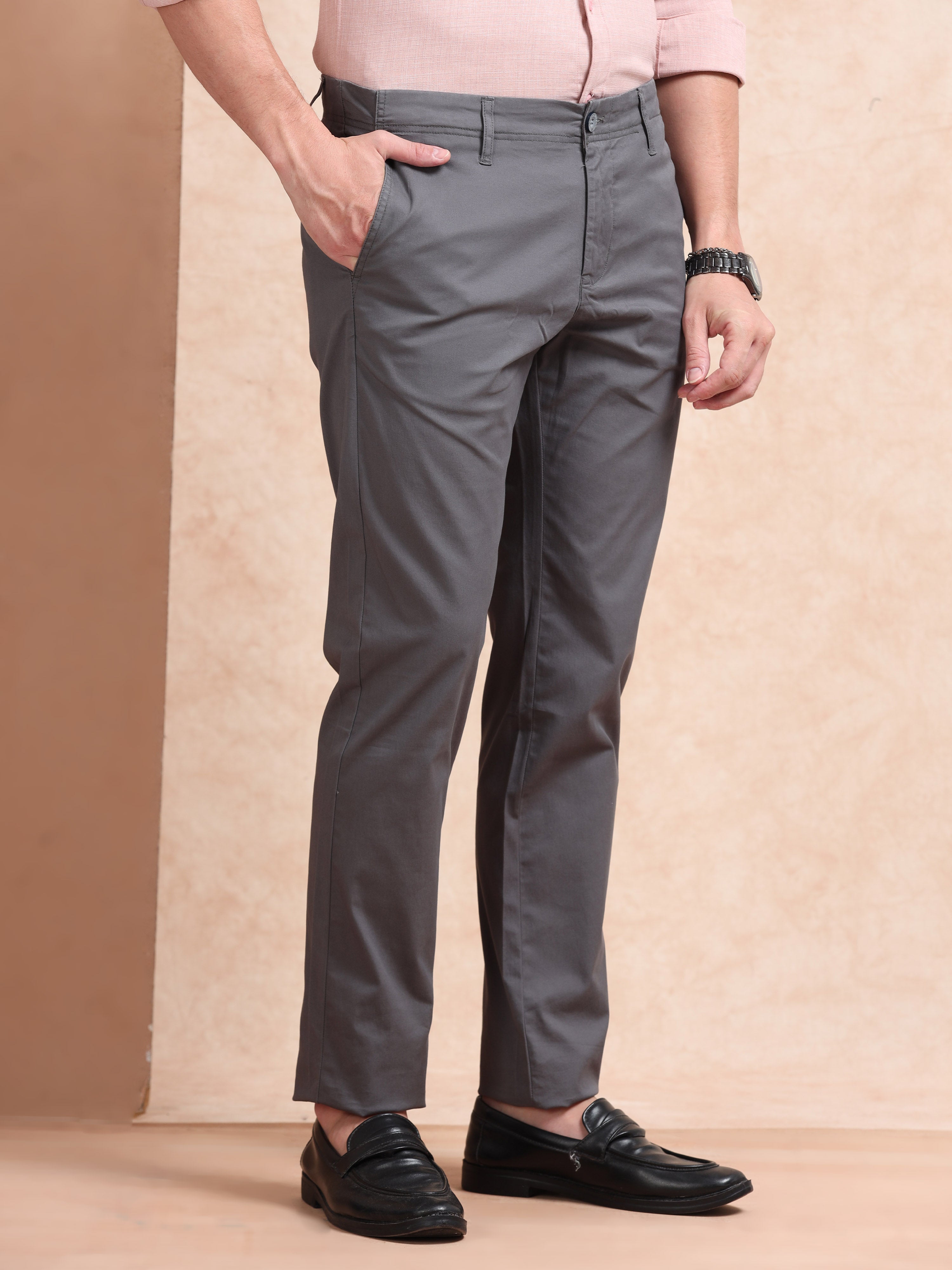 MEN'S DK.GREY SOLID SLIM FIT TROUSER