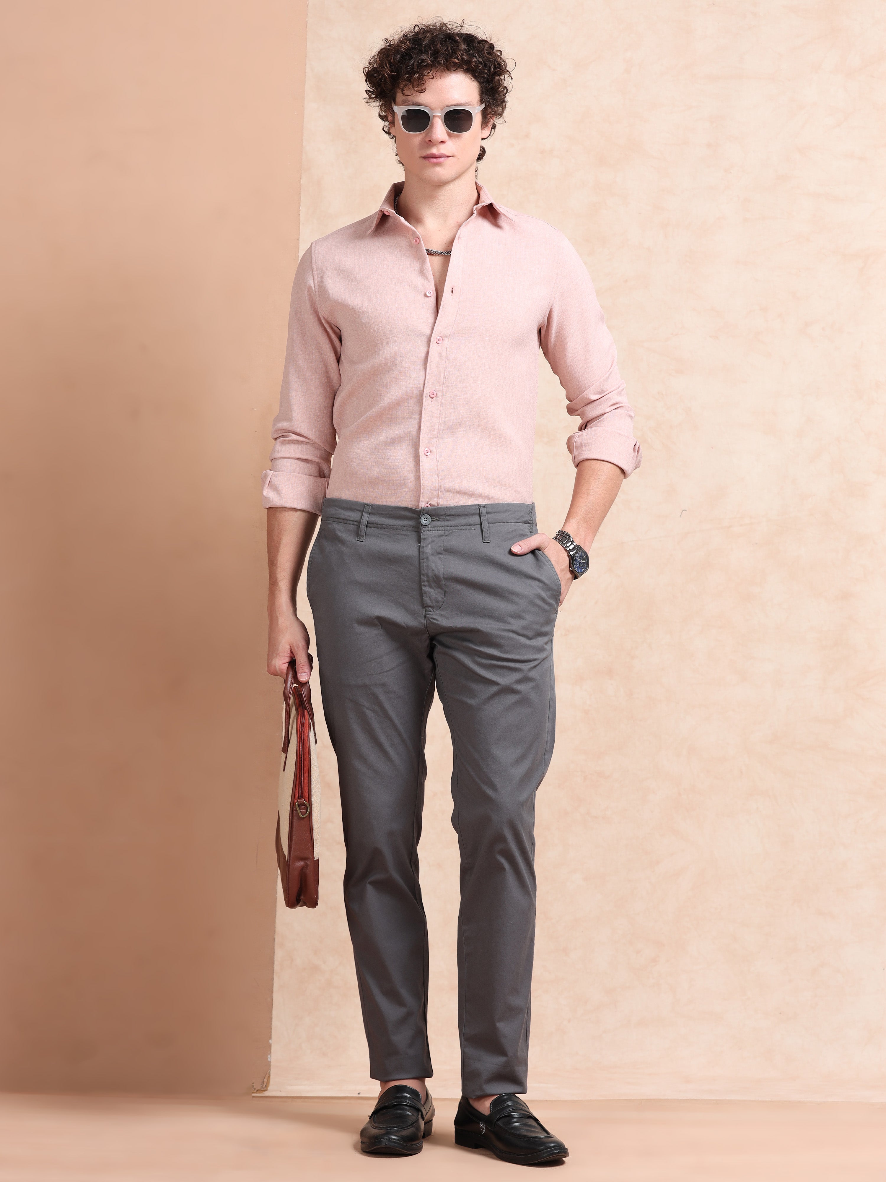 MEN'S DK.GREY SOLID SLIM FIT TROUSER