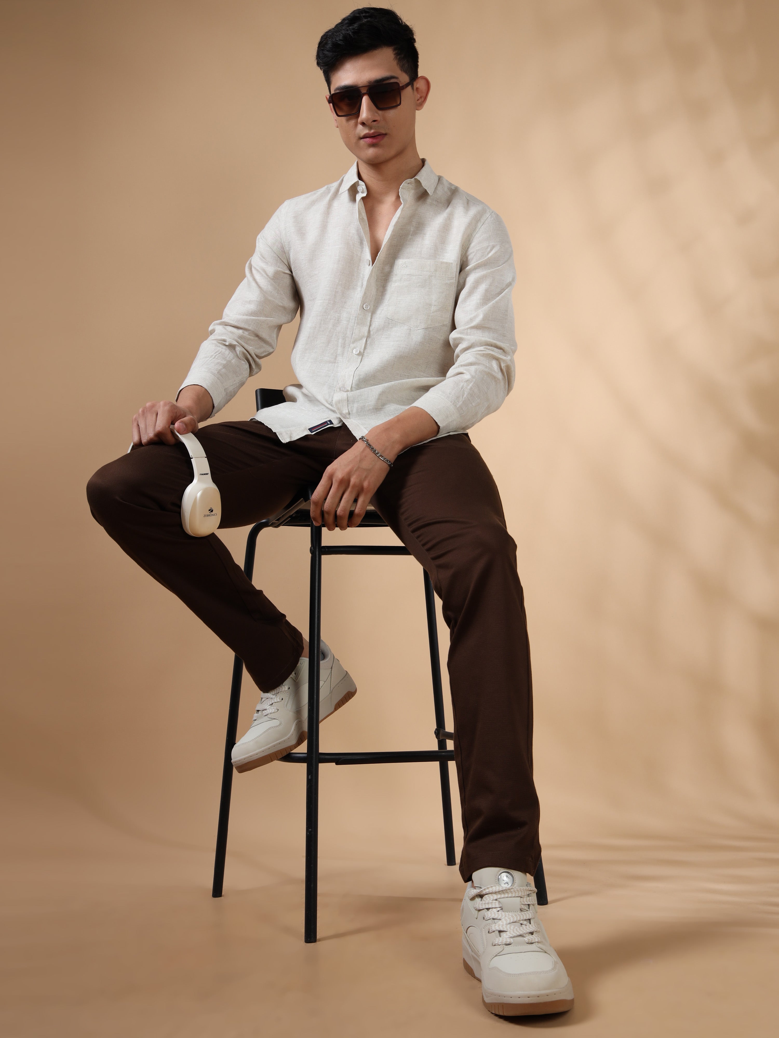 MEN'S NATURAL SOLID SLIM FIT LINEN SHIRT