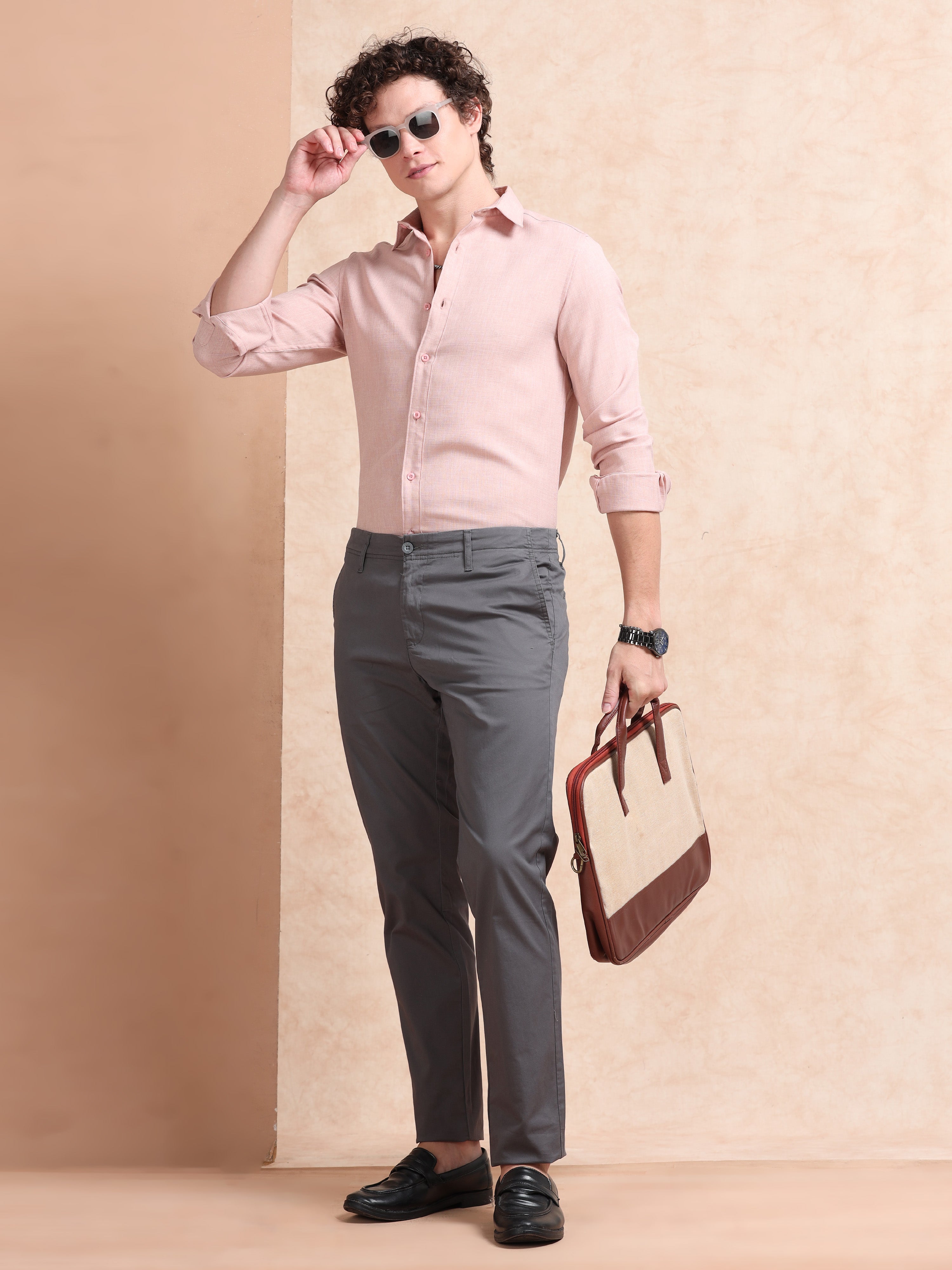 MEN'S DK.GREY SOLID SLIM FIT TROUSER