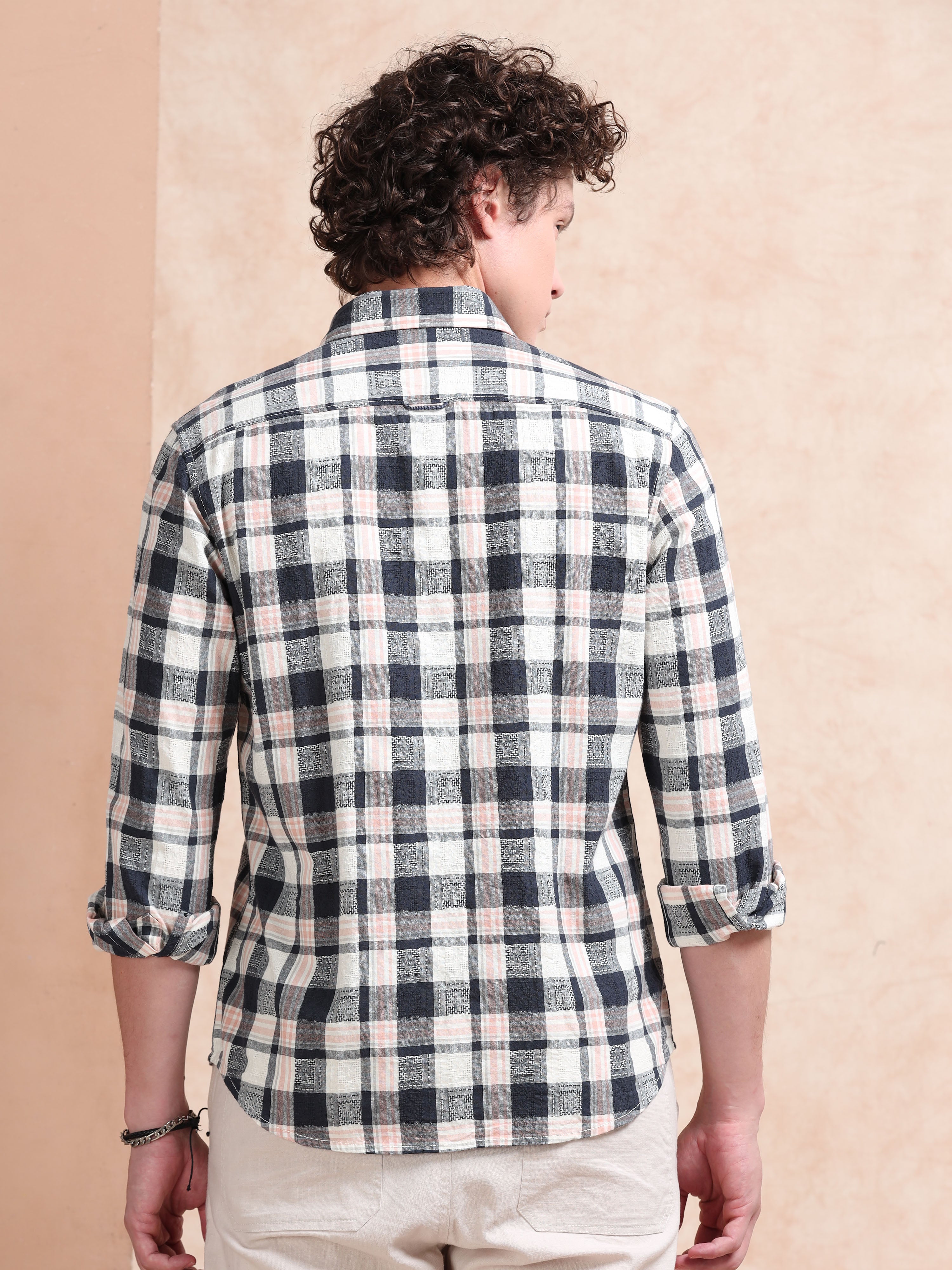 MEN'S NAVY CHECKS SLIM FIT SHIRT