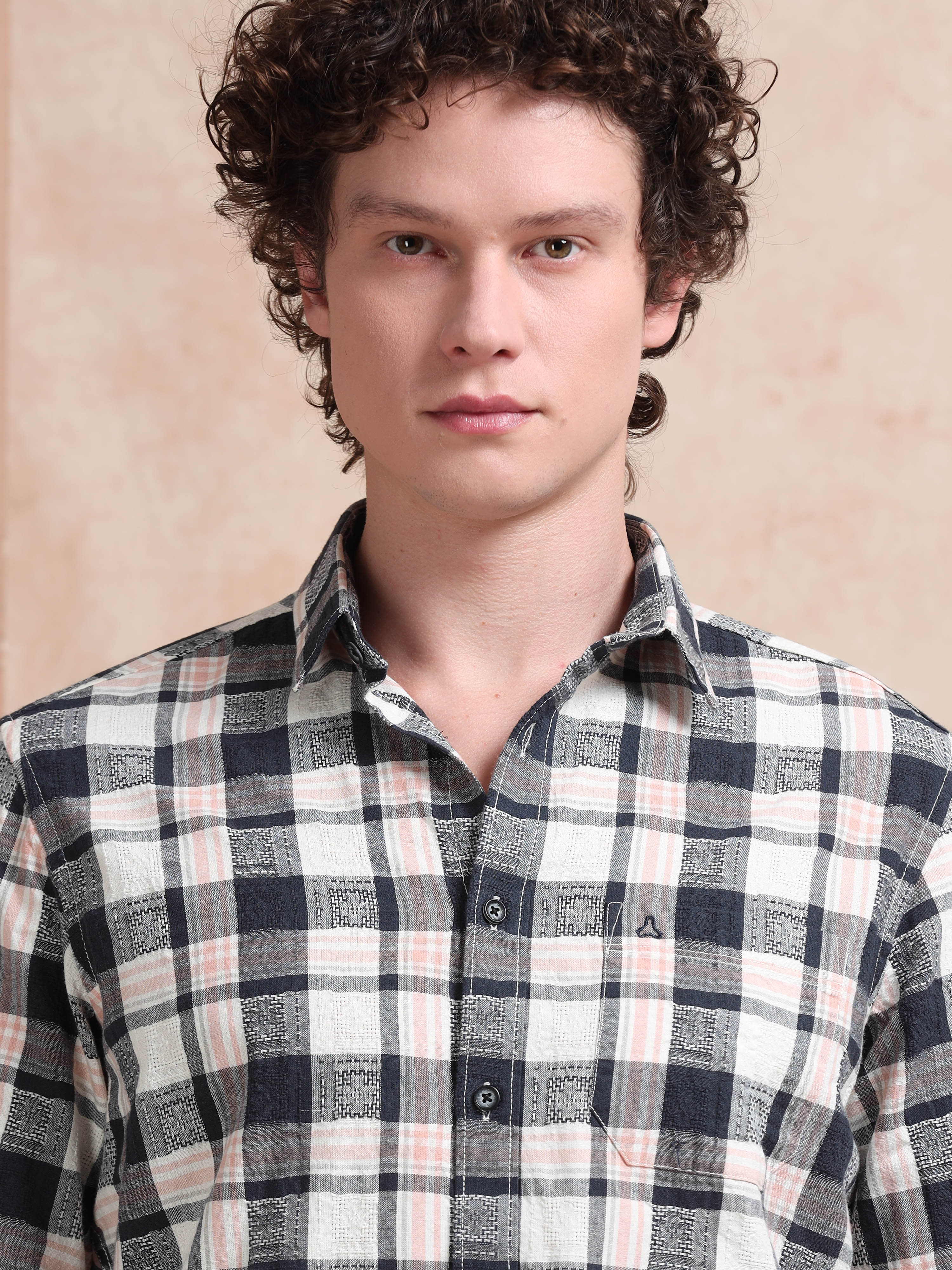 MEN'S NAVY CHECKS SLIM FIT SHIRT