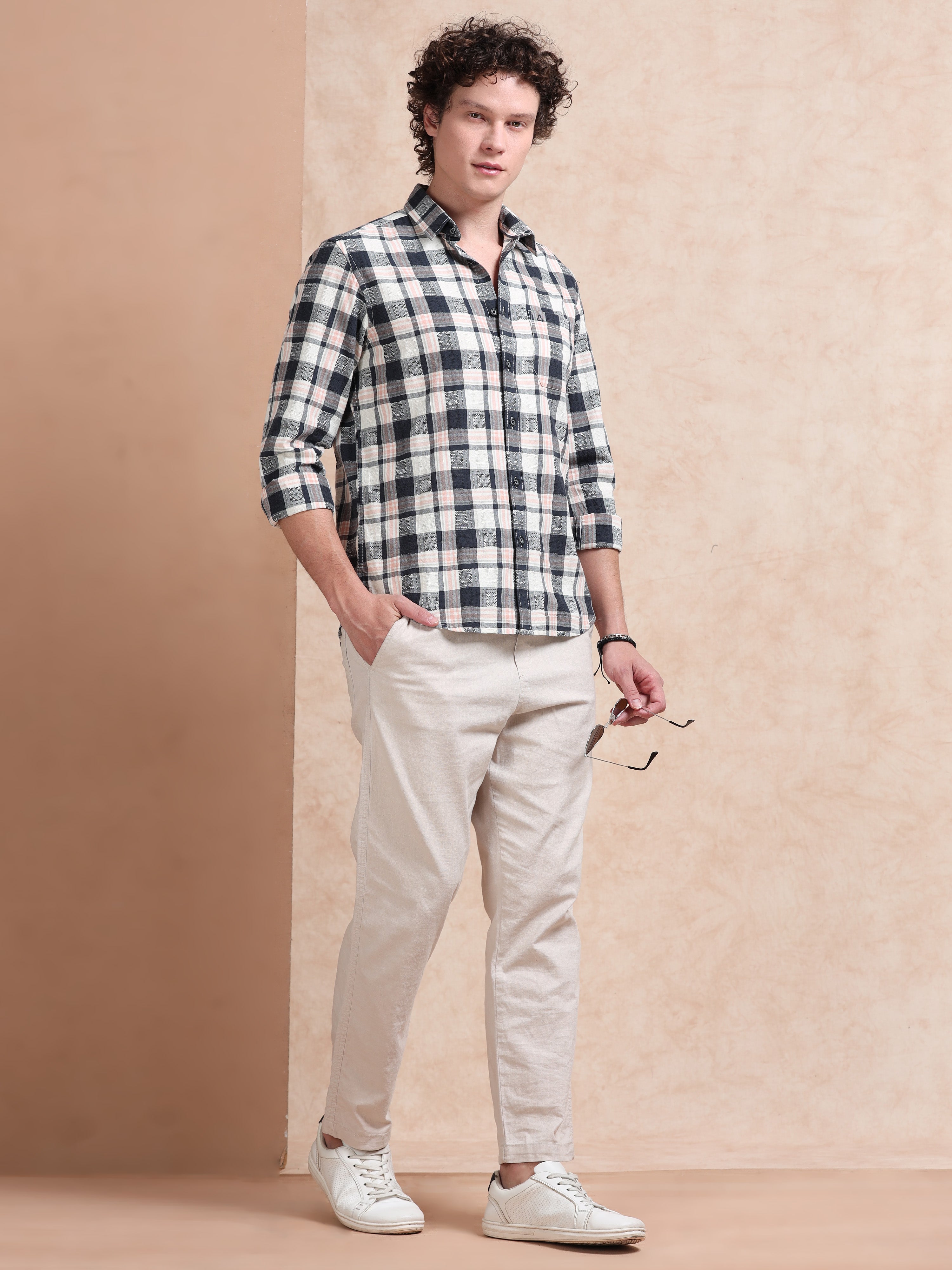 MEN'S NAVY CHECKS SLIM FIT SHIRT