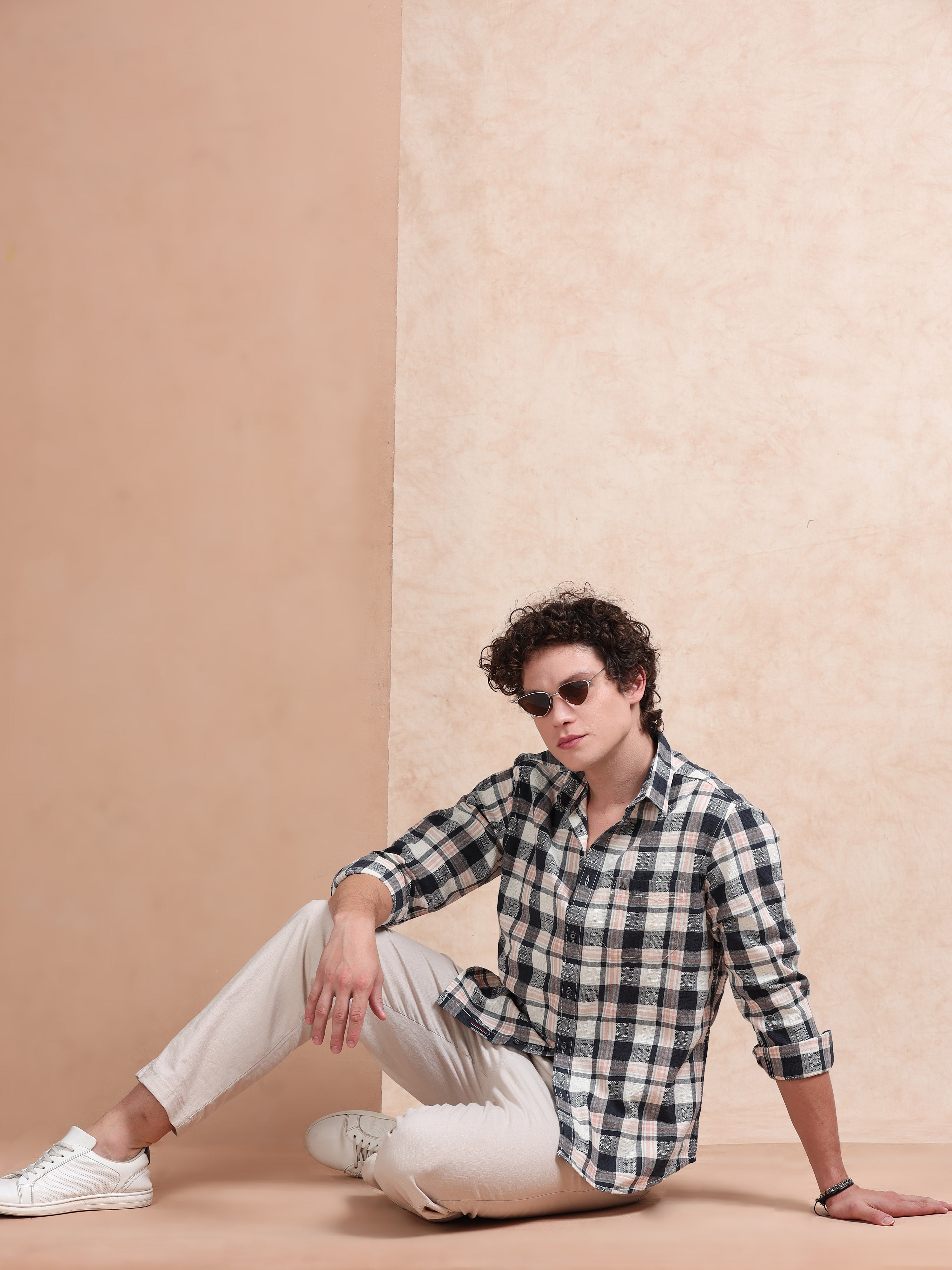 MEN'S NAVY CHECKS SLIM FIT SHIRT