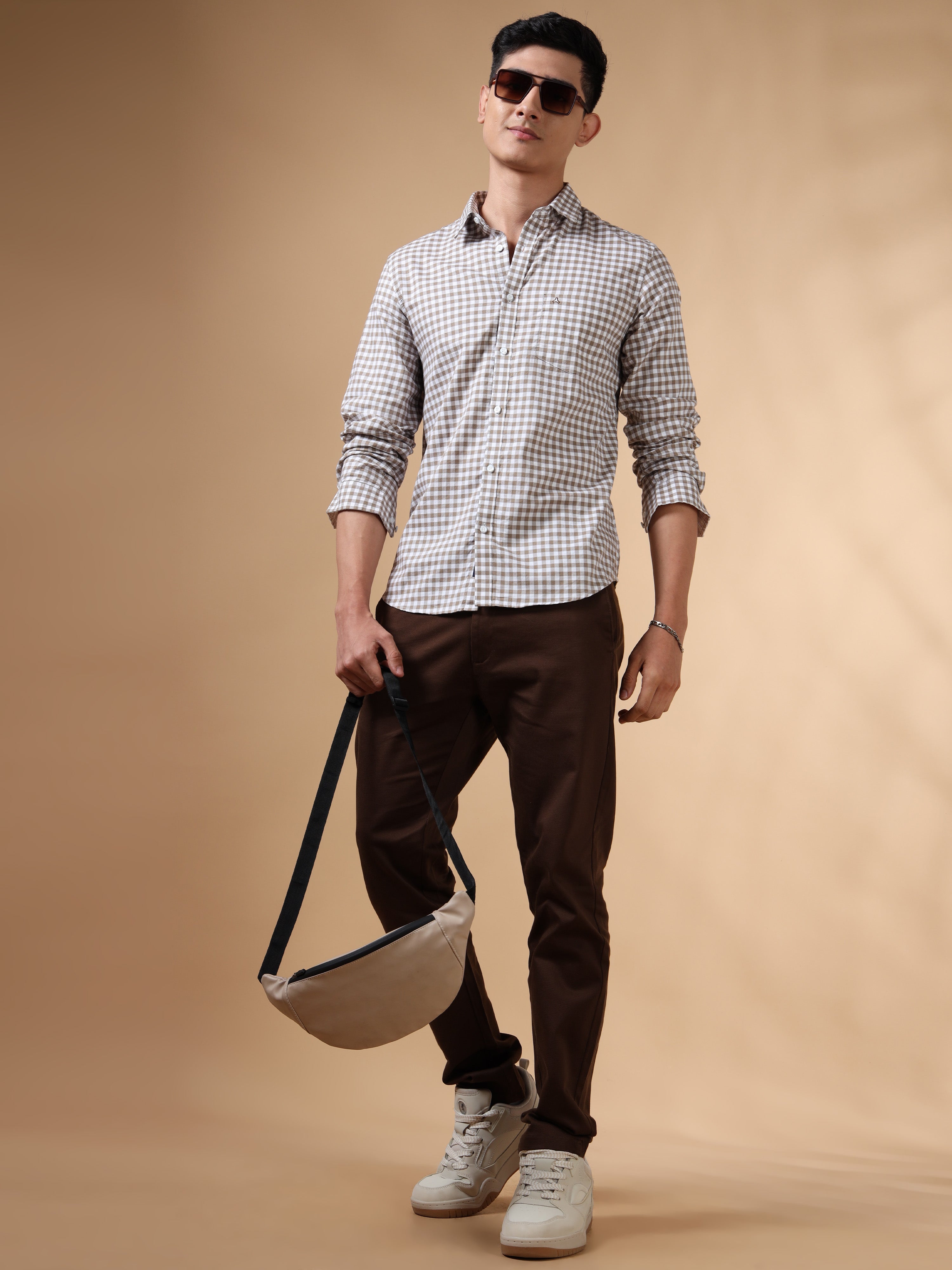 MEN'S BROWN CHECKS SLIM FIT SHIRT
