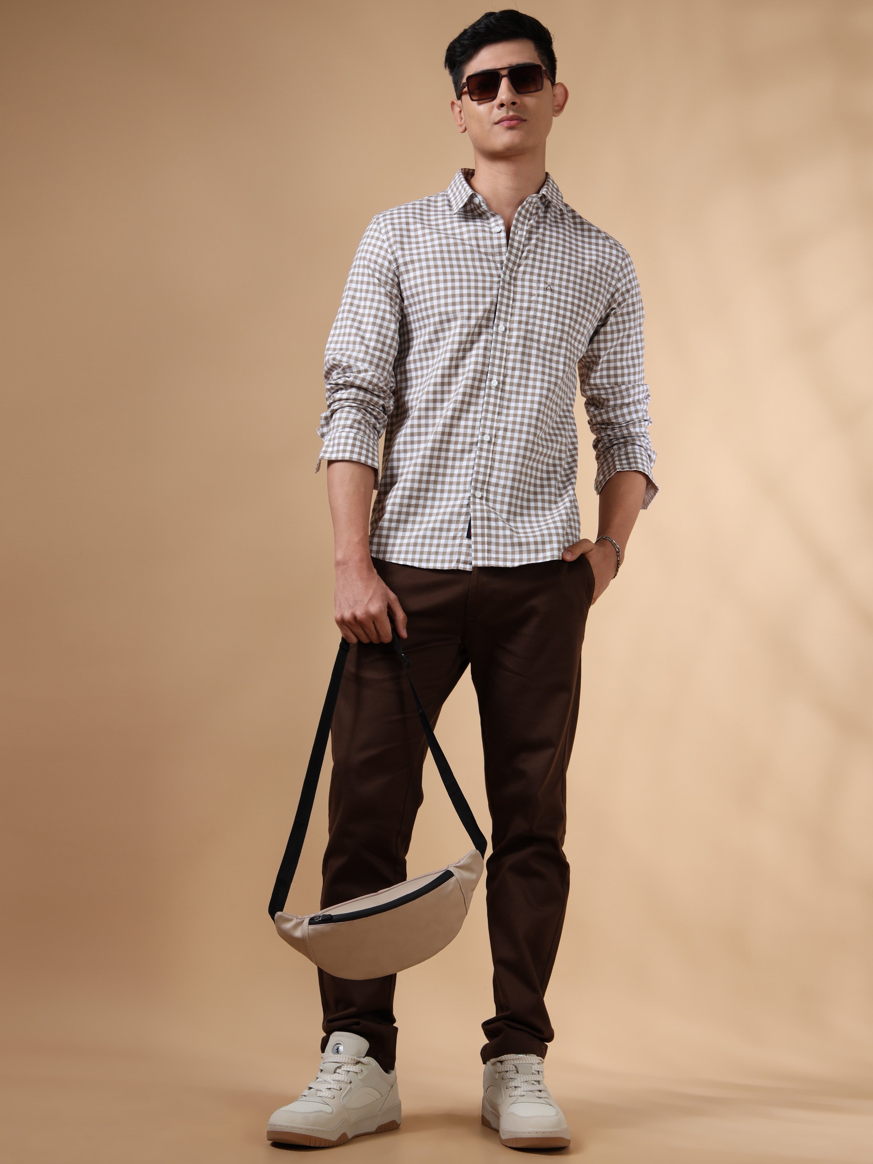 MEN'S BROWN CHECKS SLIM FIT SHIRT