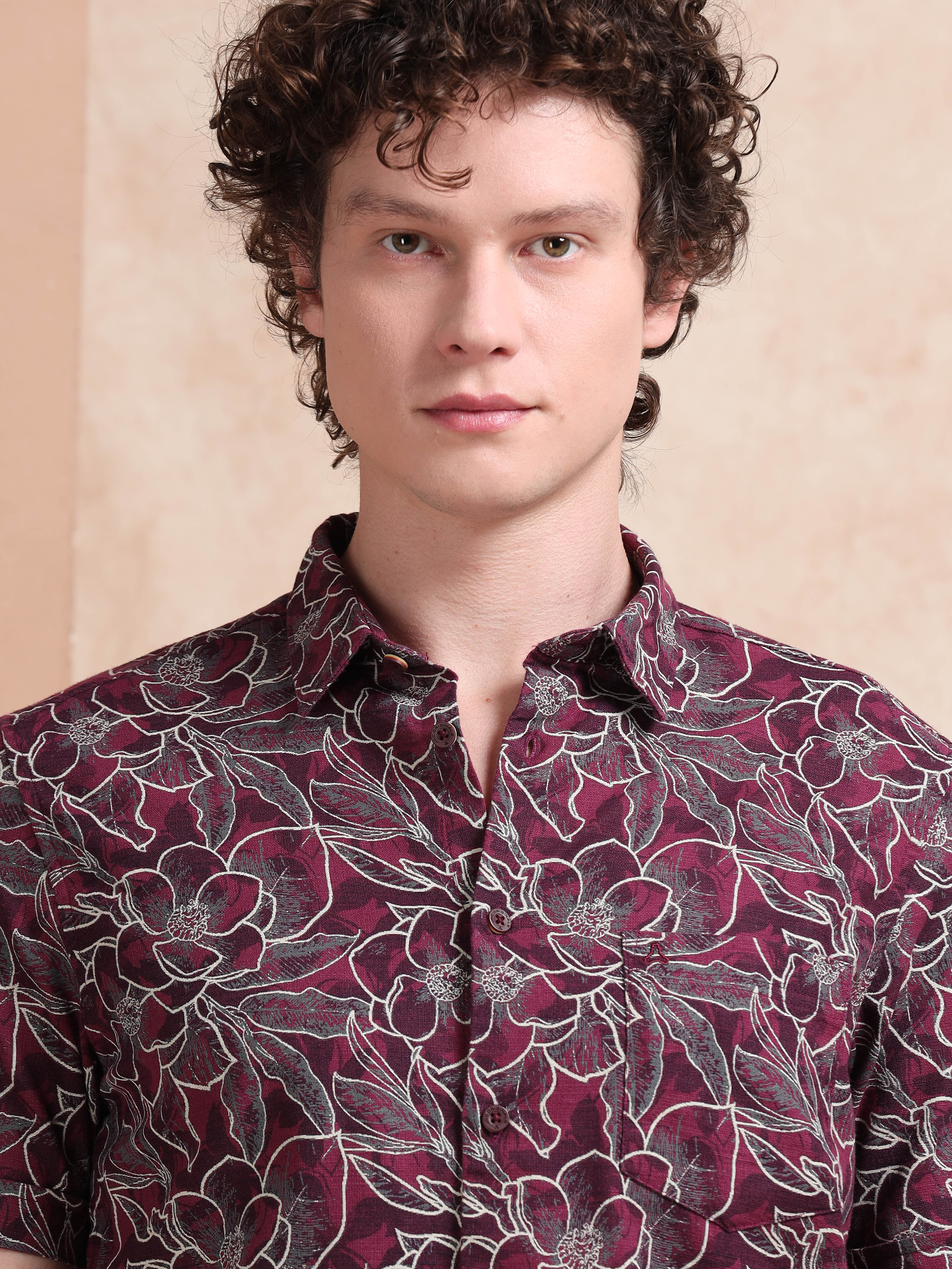 MEN'S MAROON PRINT SLIM FIT SHIRT