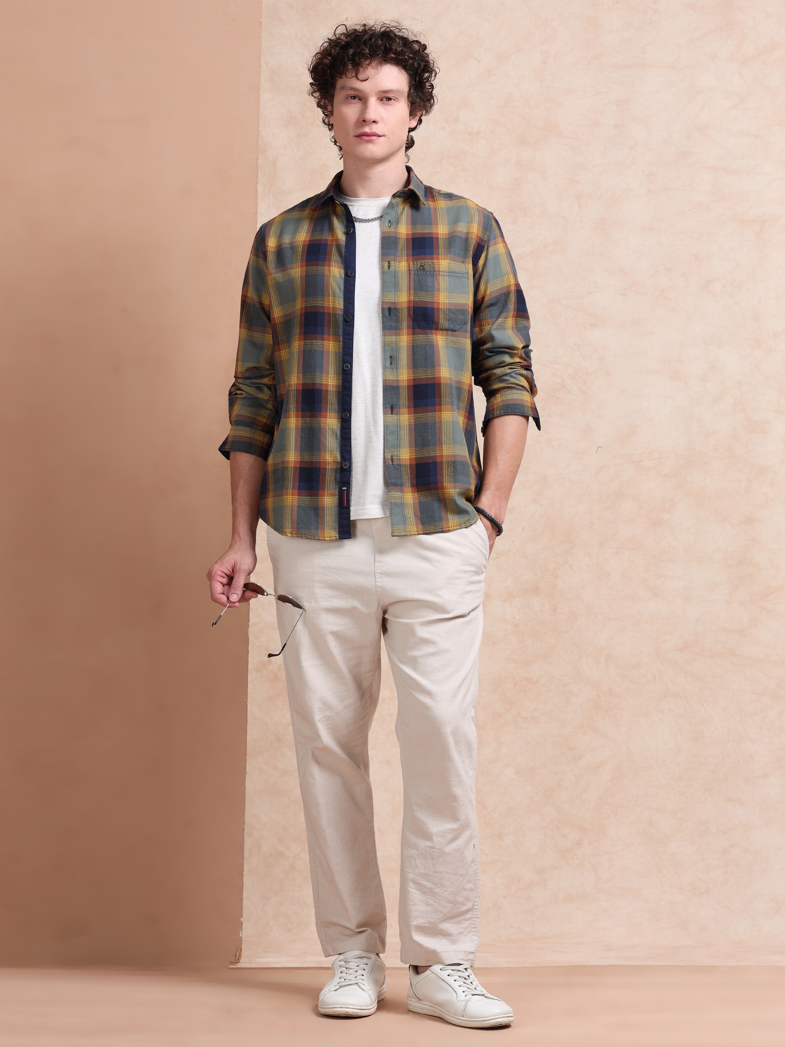 MEN'S YELLOW CHECKS SLIM FIT SHIRT