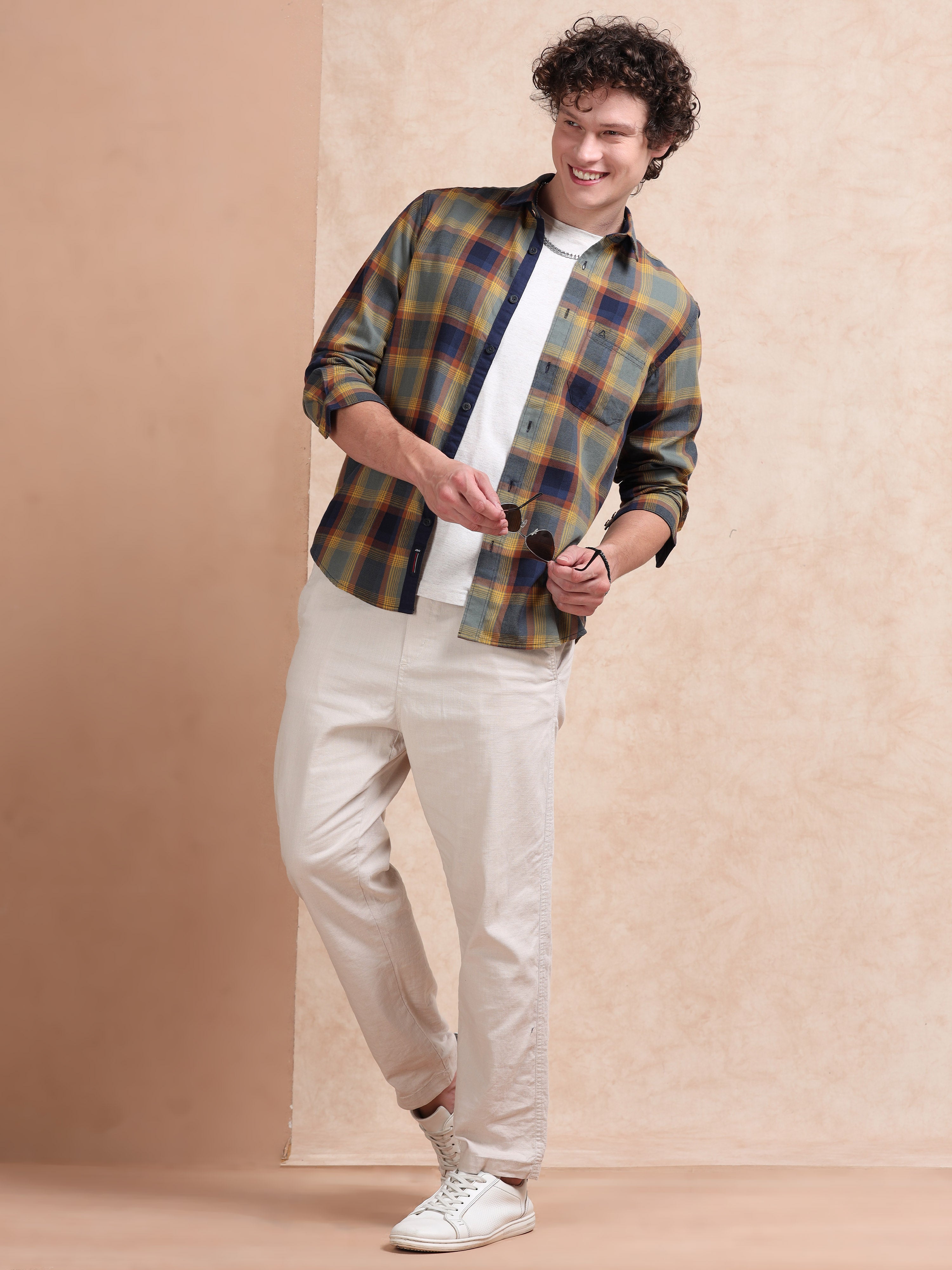 MEN'S YELLOW CHECKS SLIM FIT SHIRT