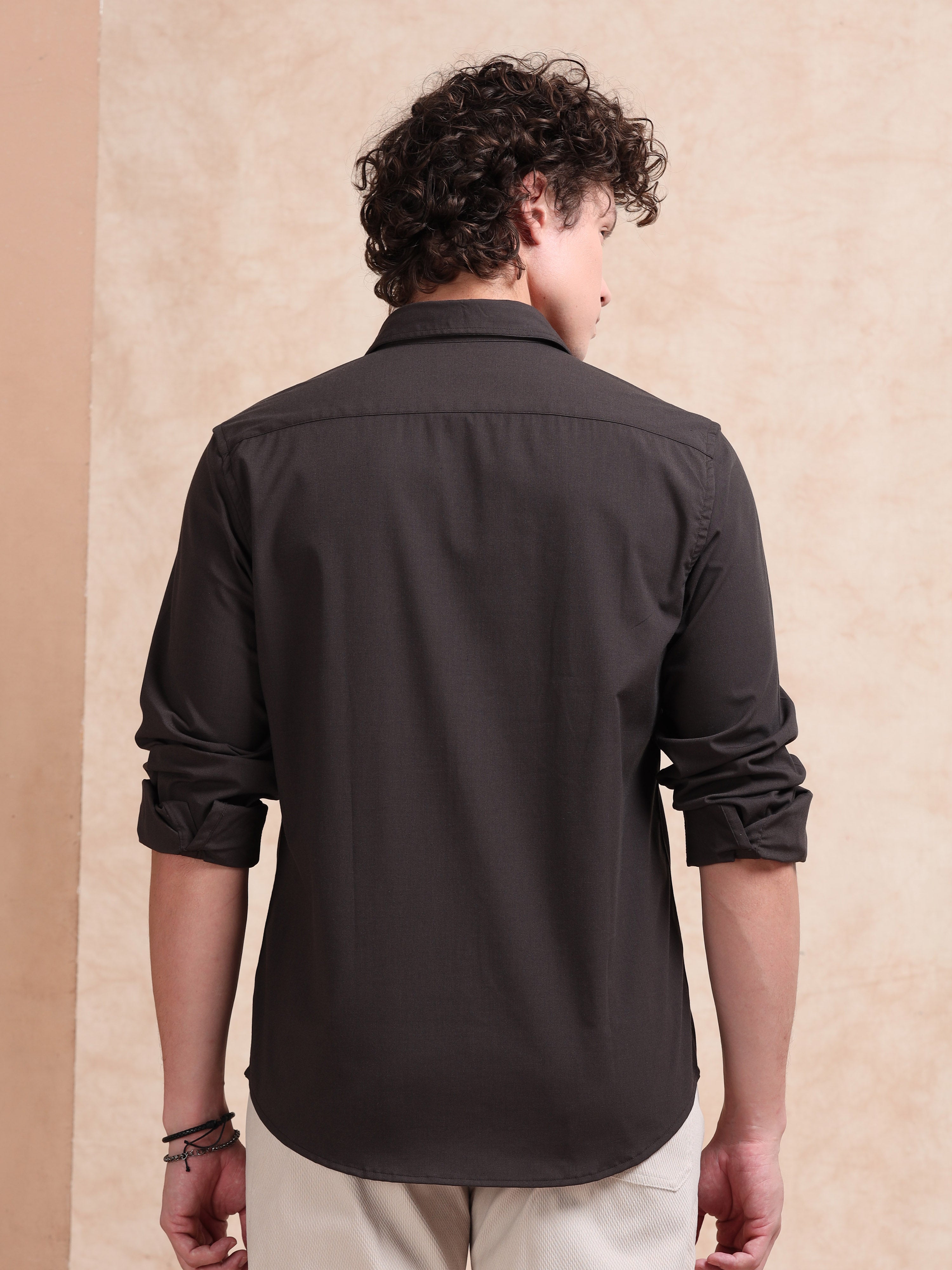 MEN'S BROWN SOLID SLIM FIT SHIRT