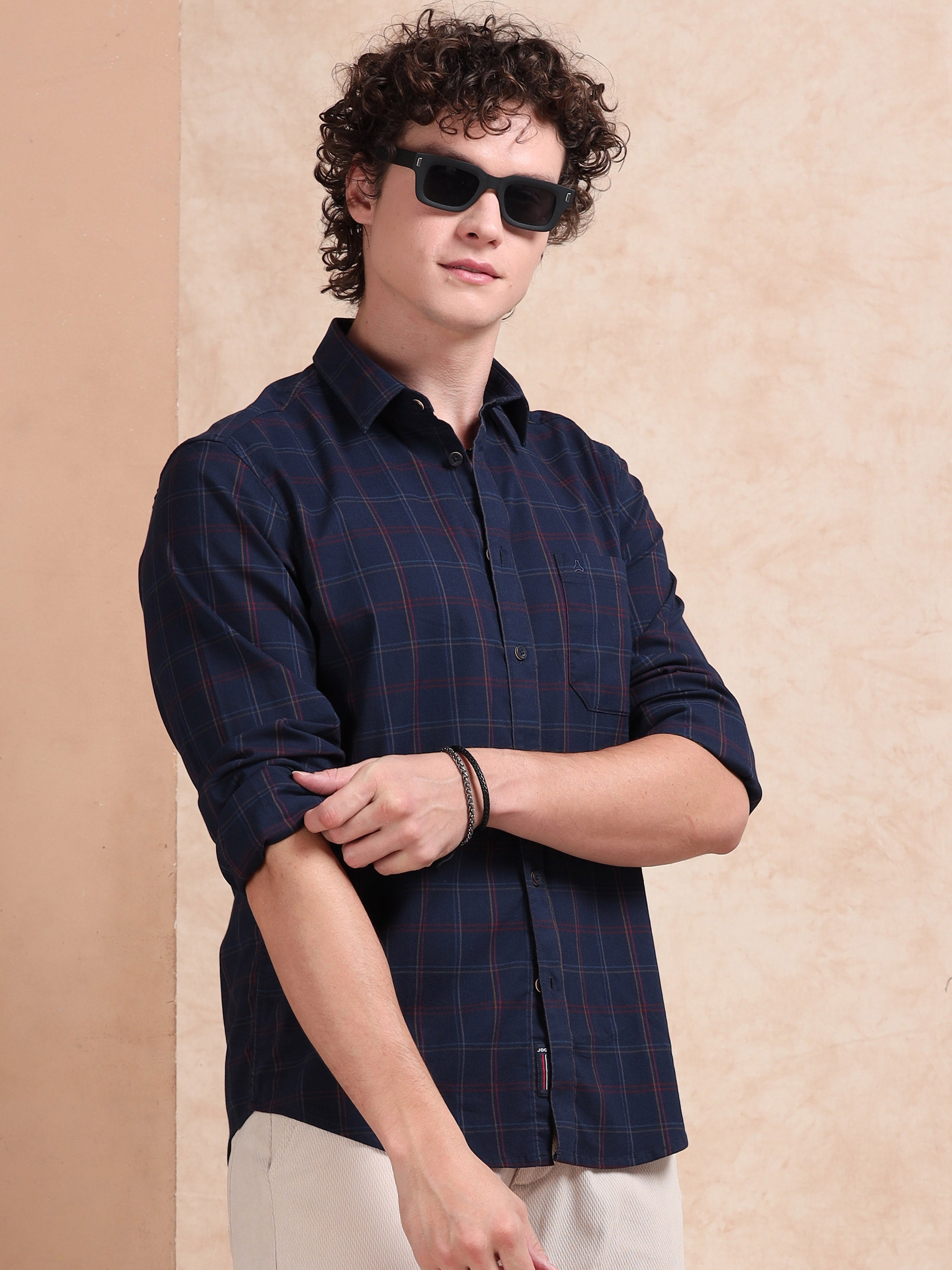 MEN'S NAVY CHECKS SLIM FIT SHIRT