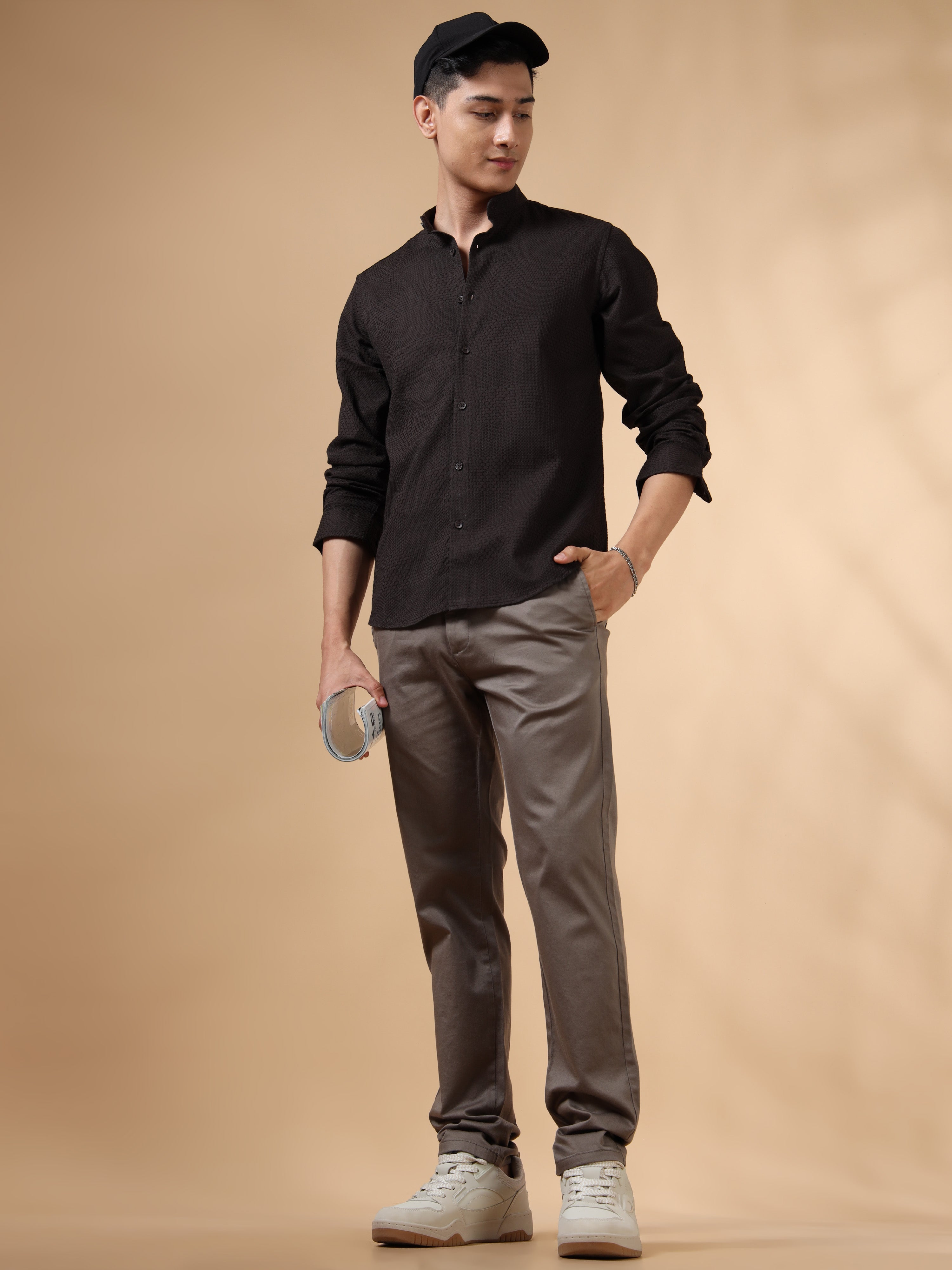 MEN'S DK GREY SOLID SLIM FIT SHIRT