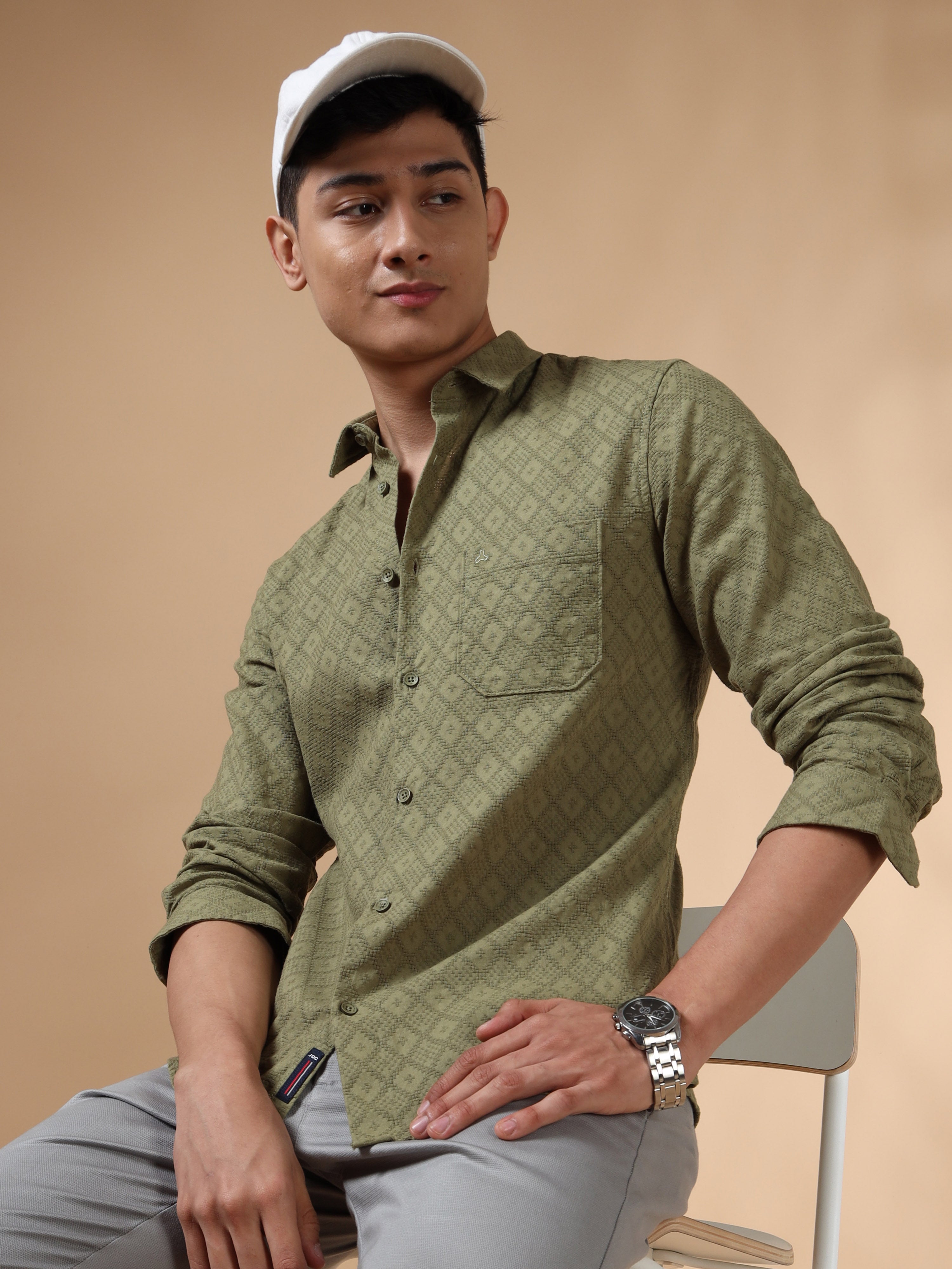 MEN'S PISTA GREEN SOLID SLIM FIT SHIRT