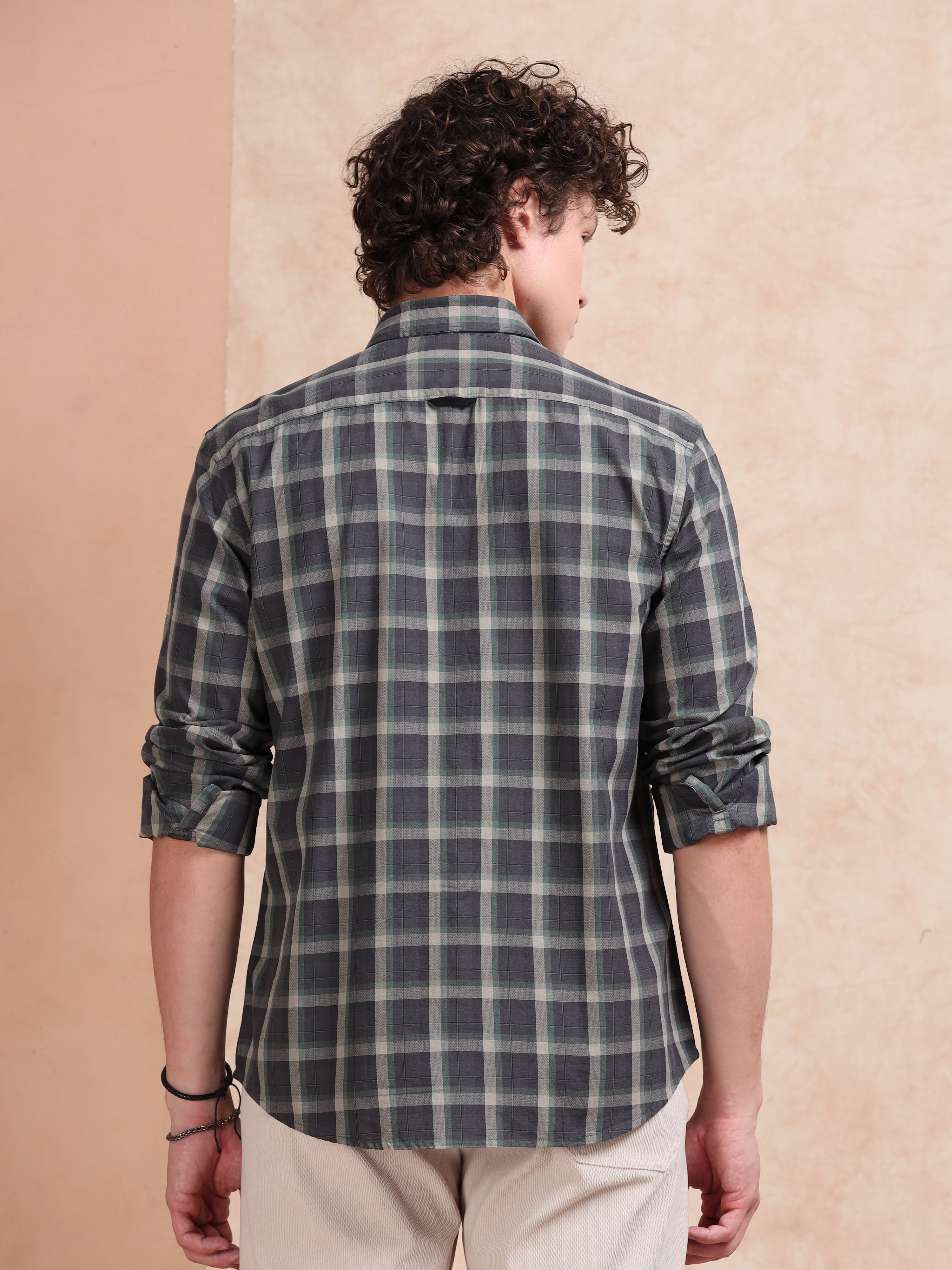 MEN'S GREEN CHECKS SLIM FIT SHIRT