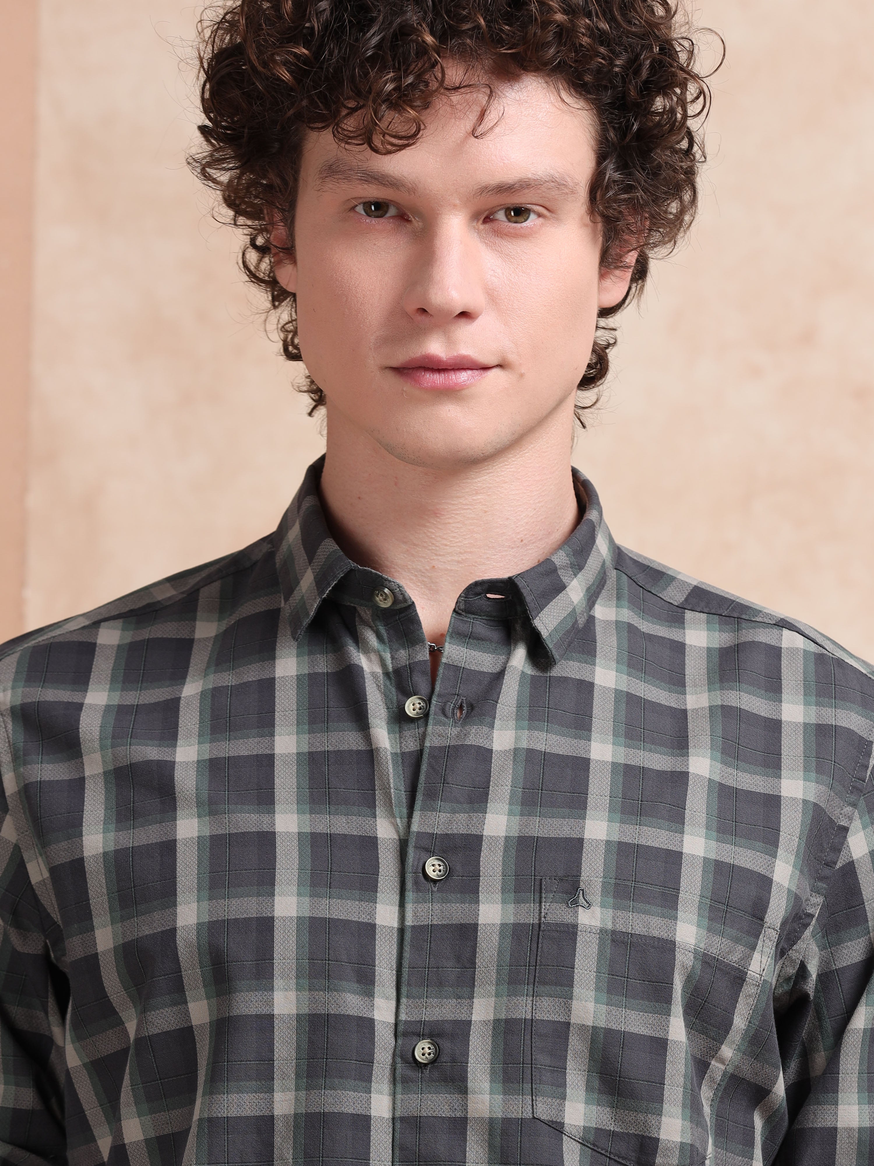 MEN'S GREEN CHECKS SLIM FIT SHIRT