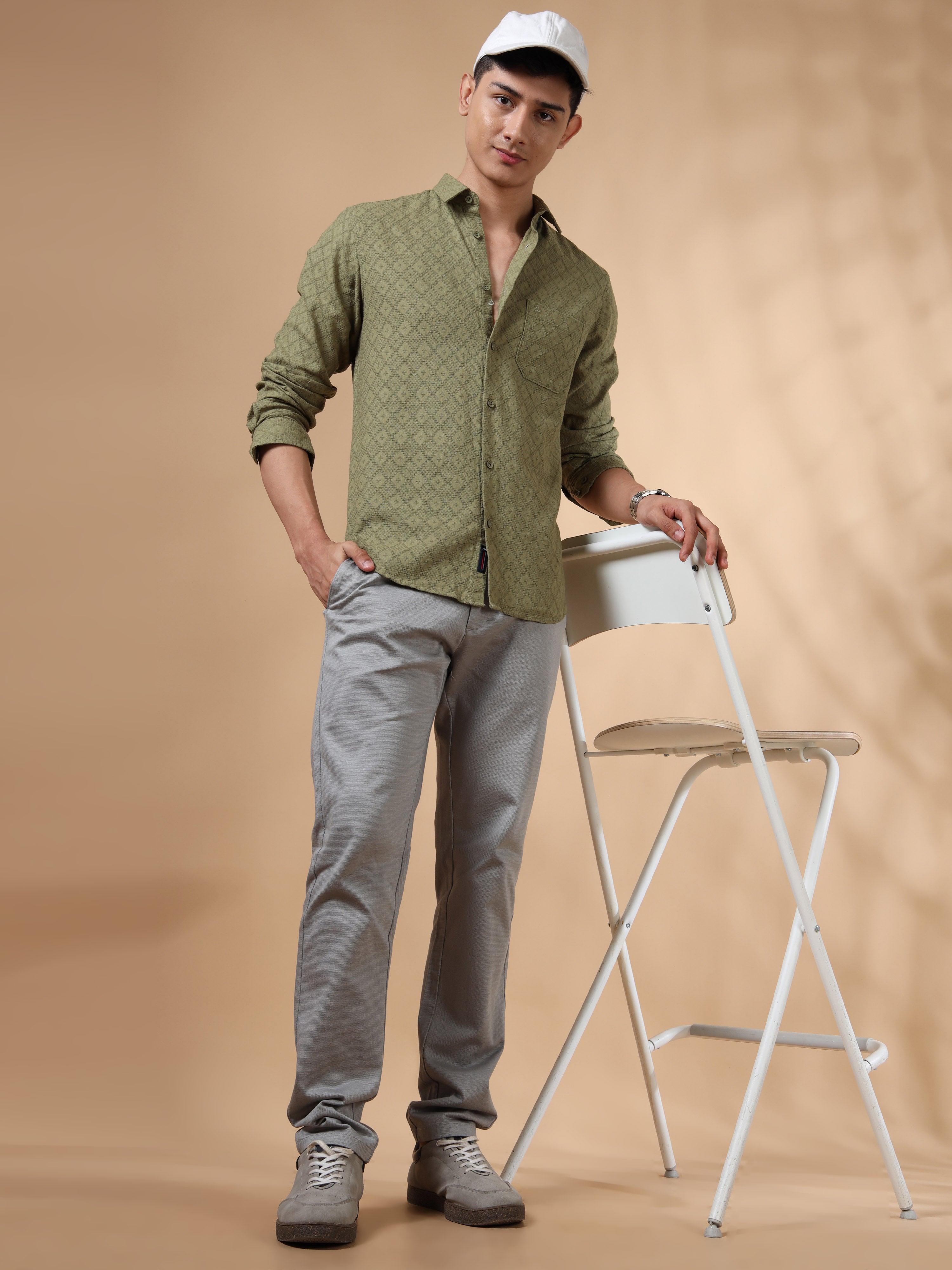 MEN'S PISTA GREEN SOLID SLIM FIT SHIRT