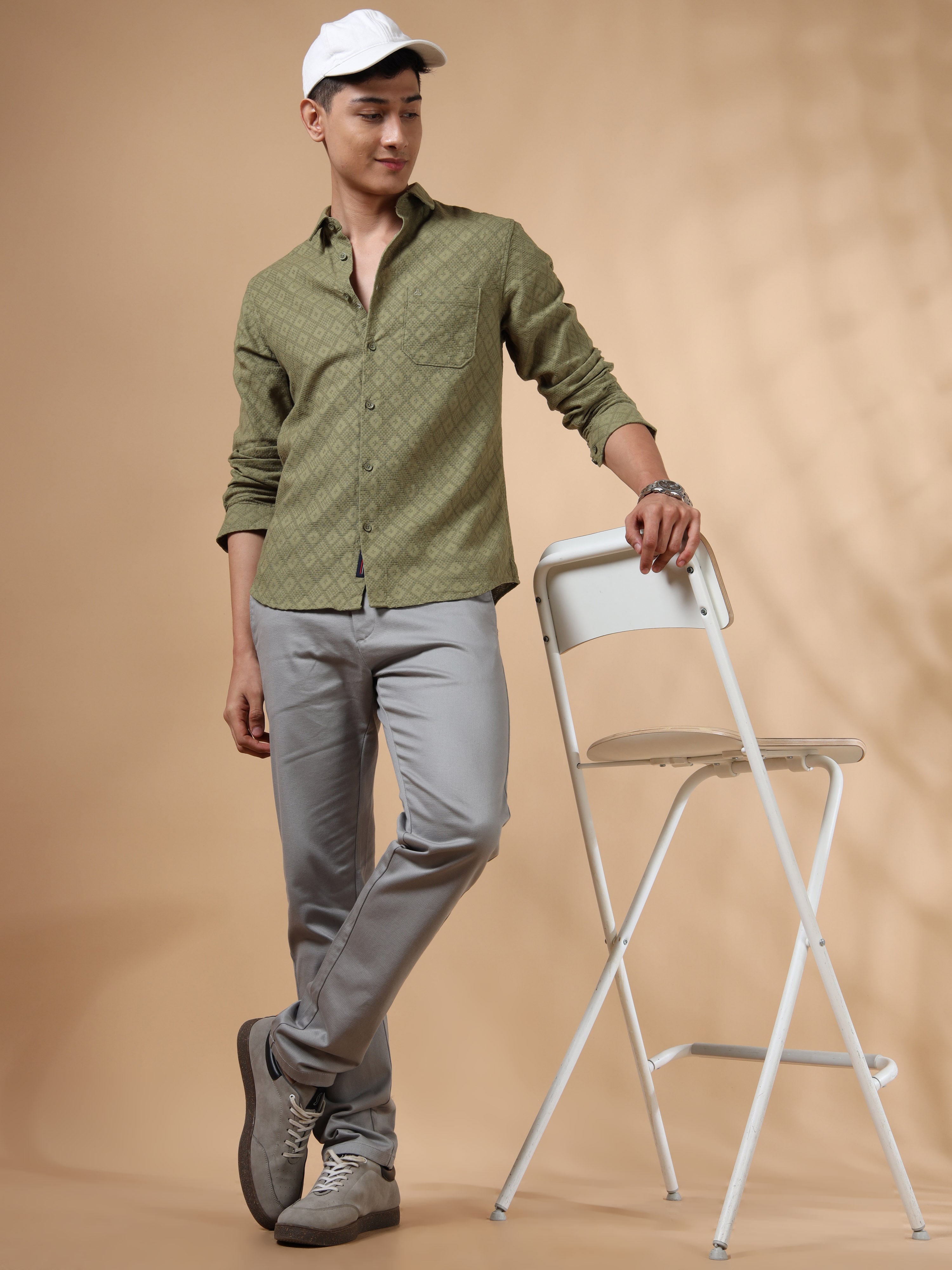 MEN'S PISTA GREEN SOLID SLIM FIT SHIRT