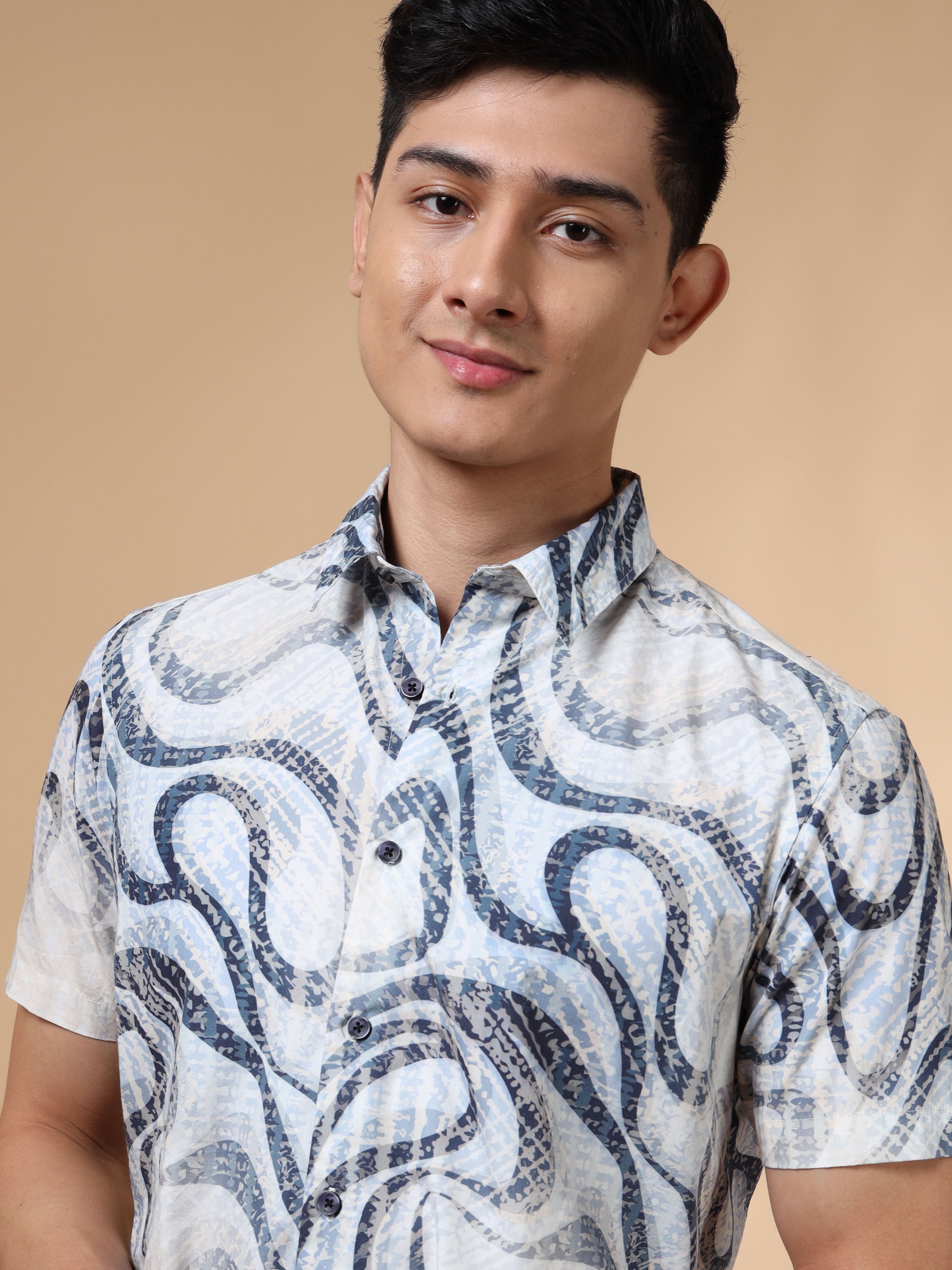 MEN'S NAVY PRINT SLIM FIT SHIRT
