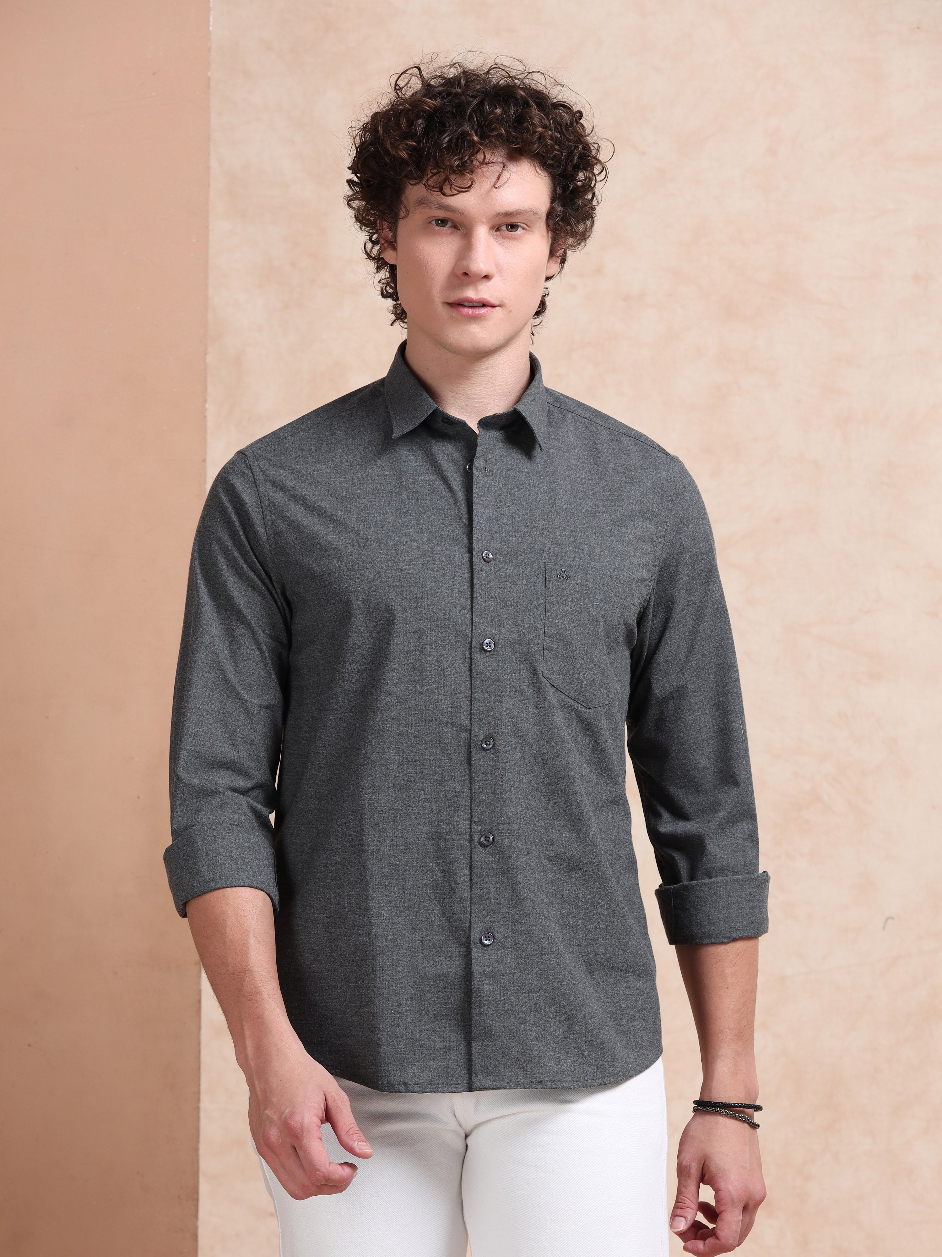 MEN'S DK.GREY SOLID SLIM FIT SHIRT