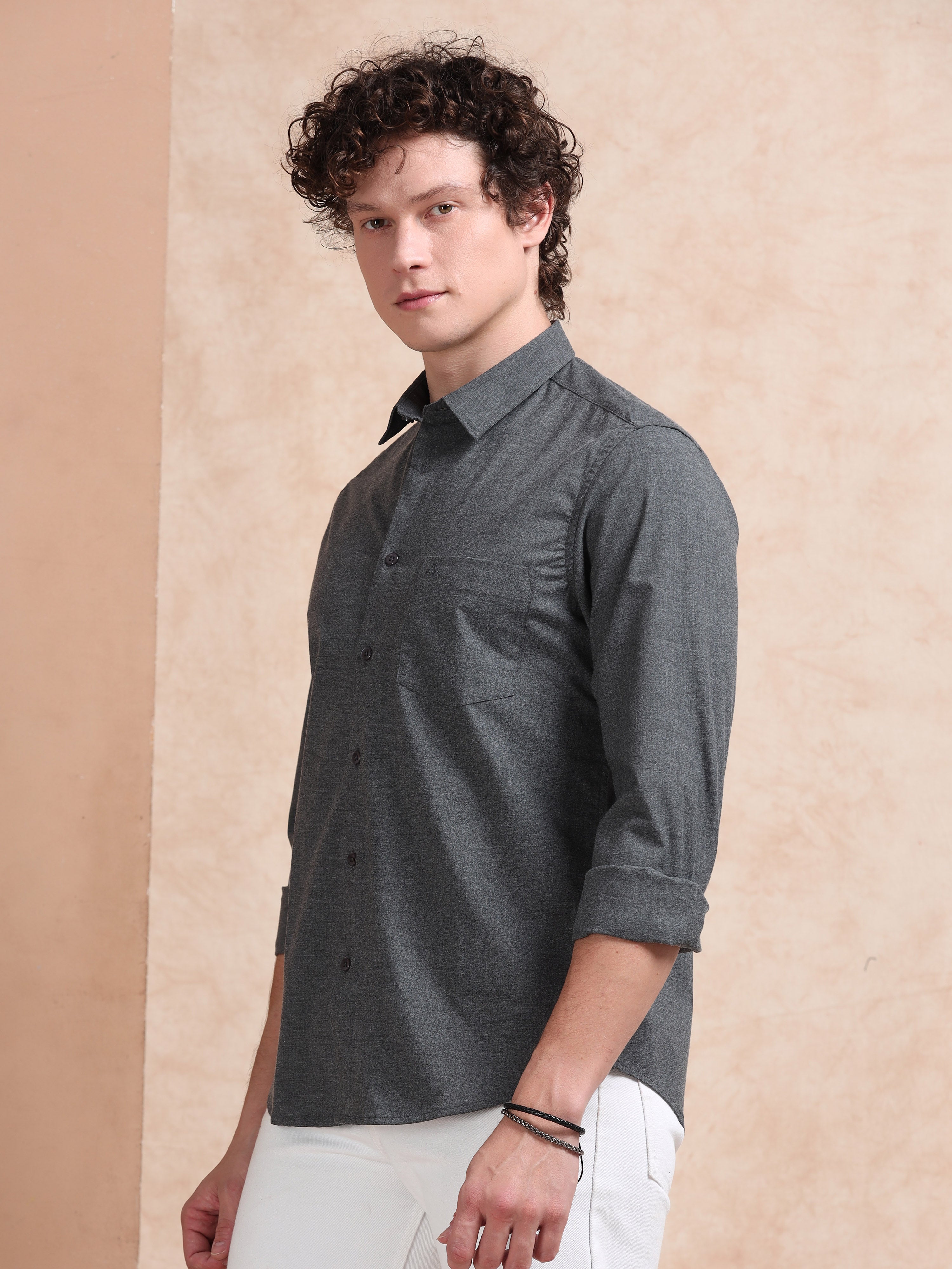 MEN'S DK.GREY SOLID SLIM FIT SHIRT