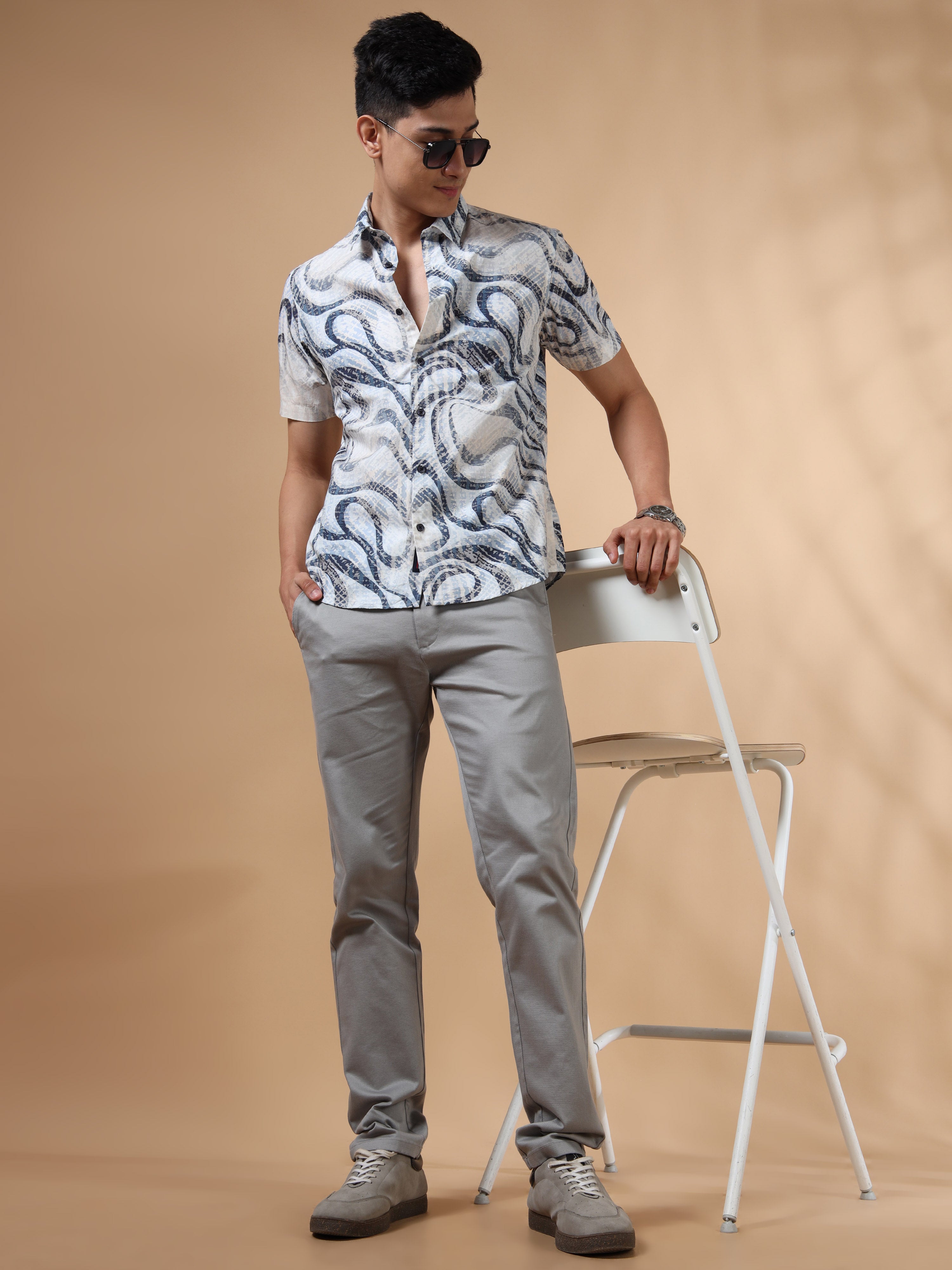 MEN'S NAVY PRINT SLIM FIT SHIRT