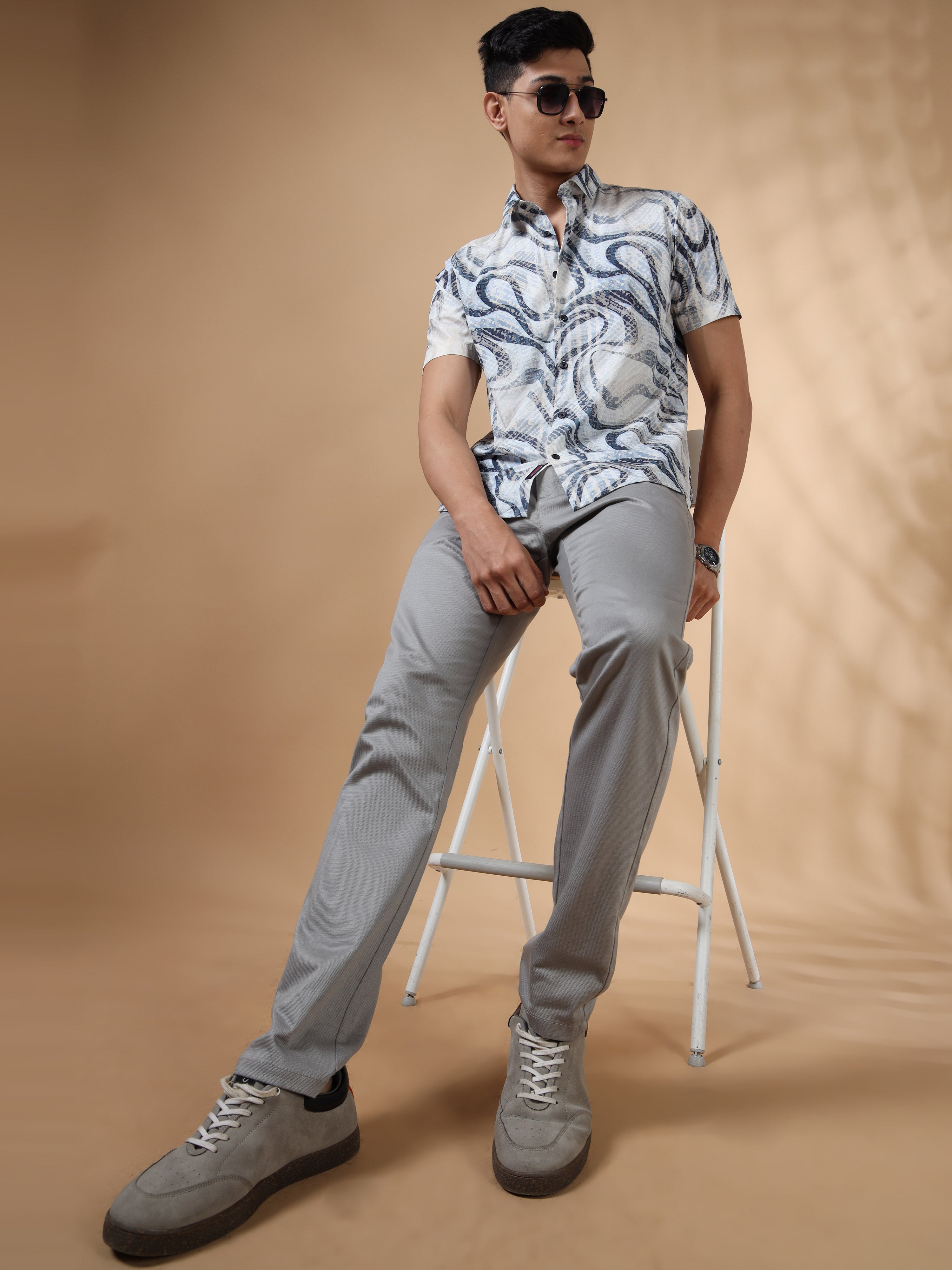 MEN'S NAVY PRINT SLIM FIT SHIRT