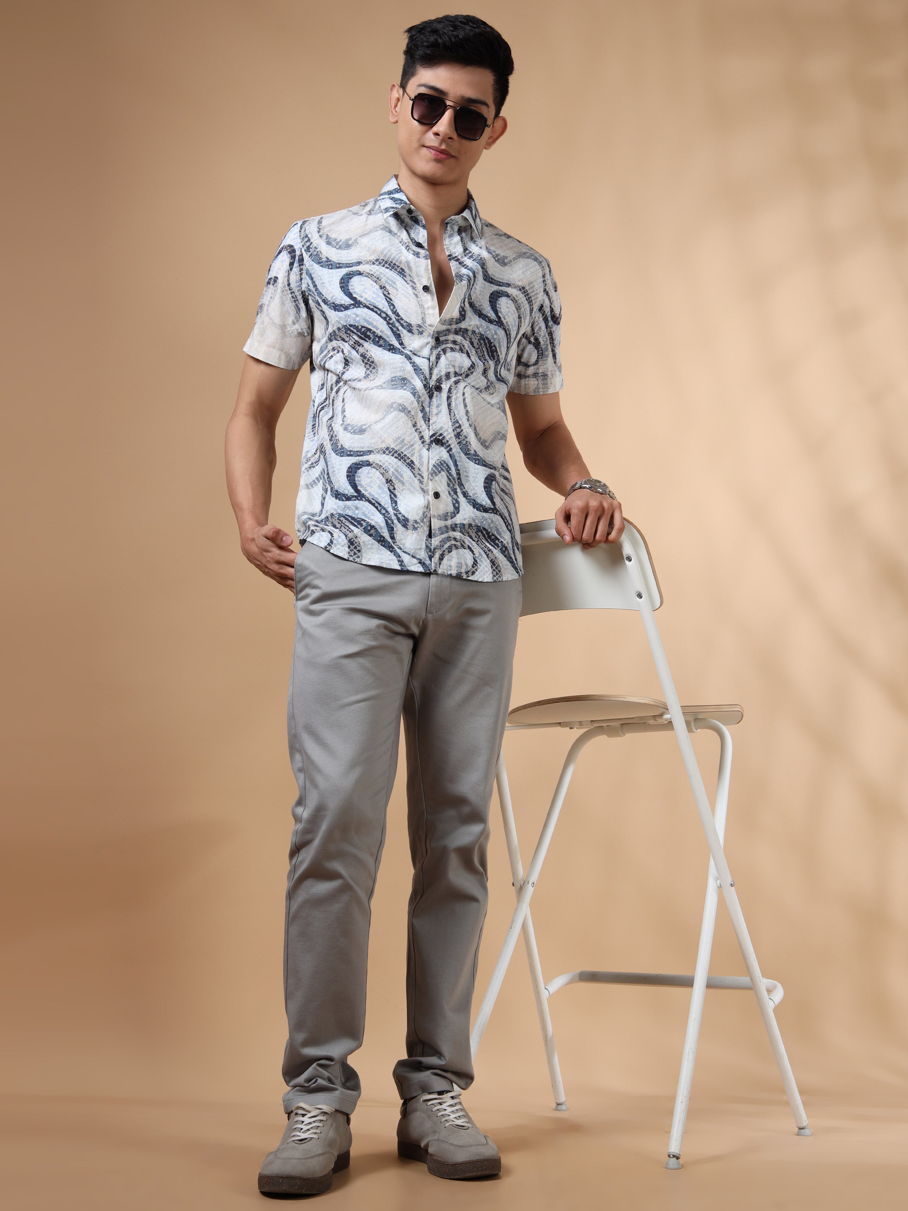 MEN'S NAVY PRINT SLIM FIT SHIRT