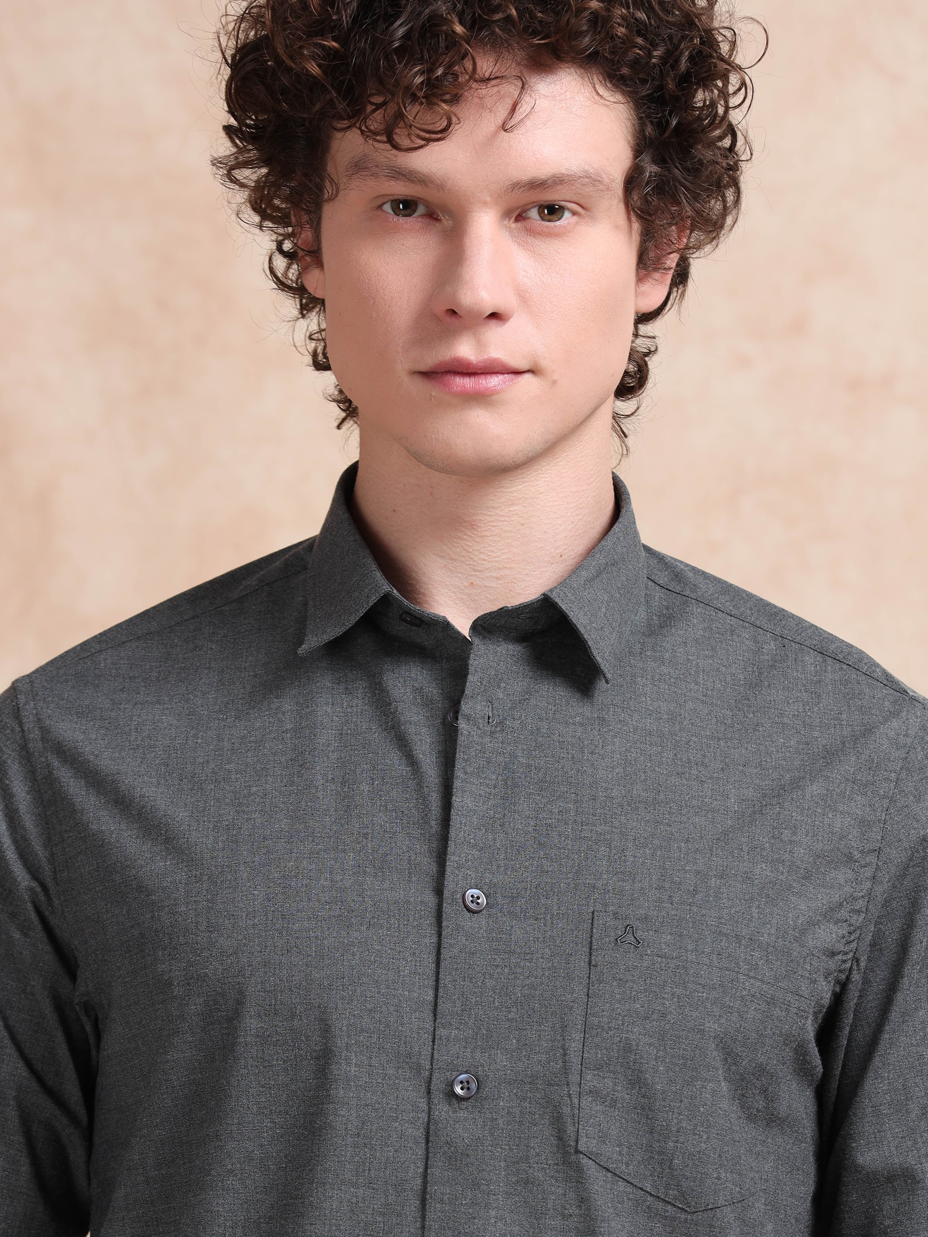 MEN'S DK.GREY SOLID SLIM FIT SHIRT