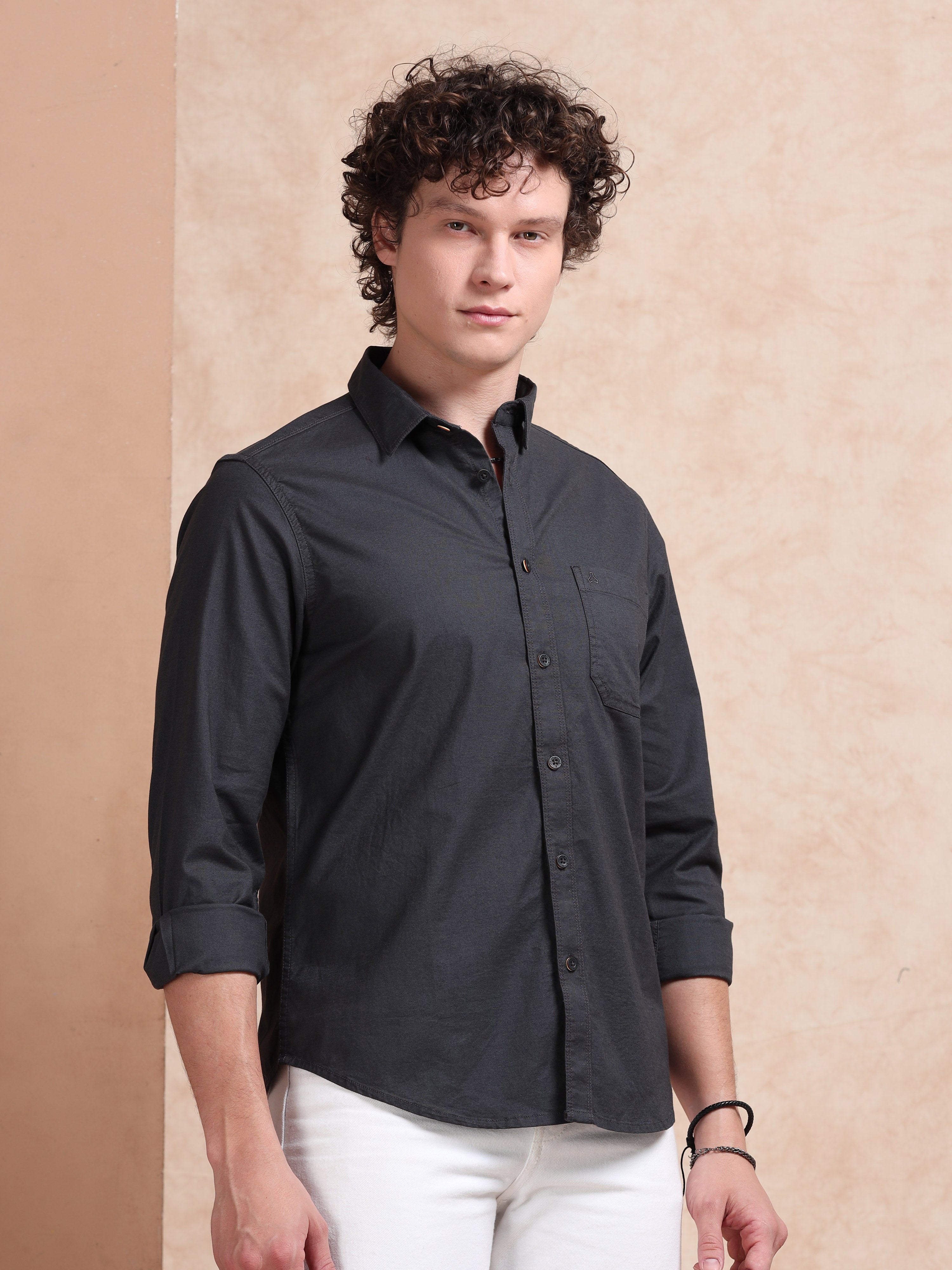 MEN'S DK.GREY SOLID SLIM FIT SHIRT