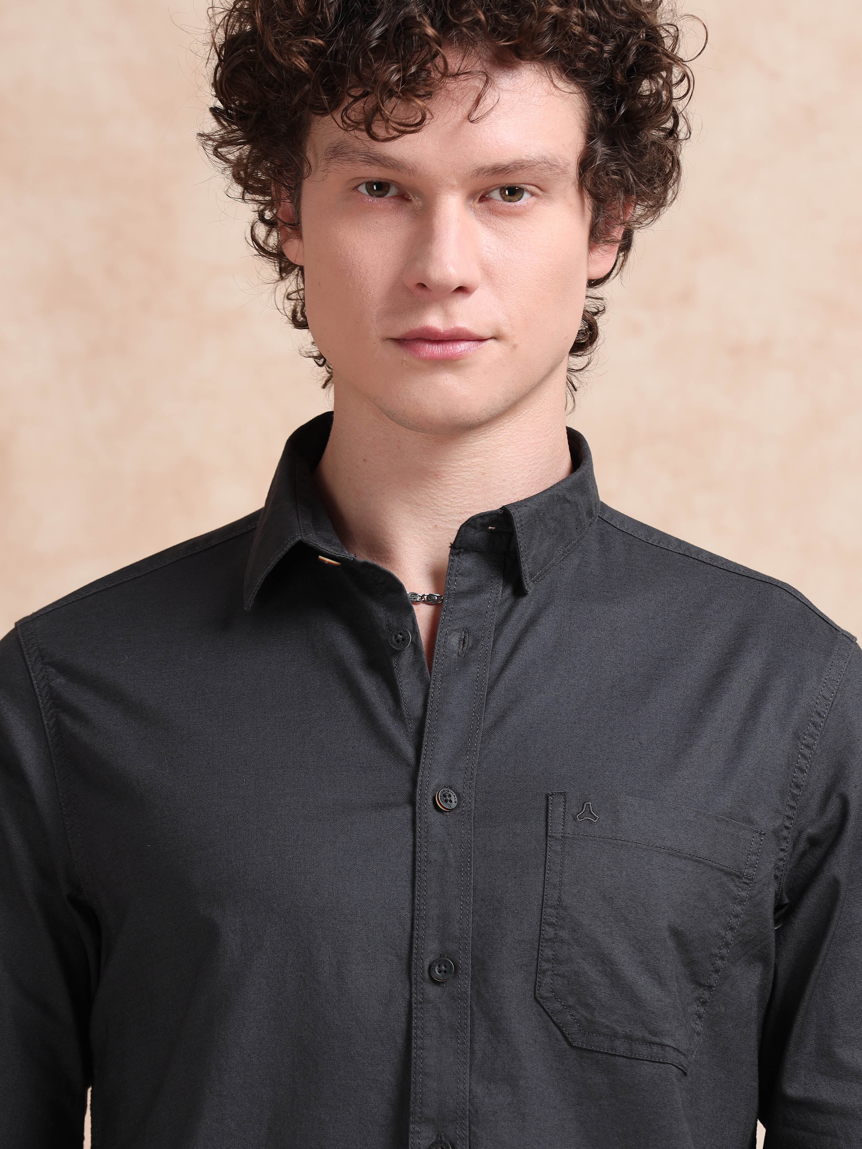 MEN'S DK.GREY SOLID SLIM FIT SHIRT