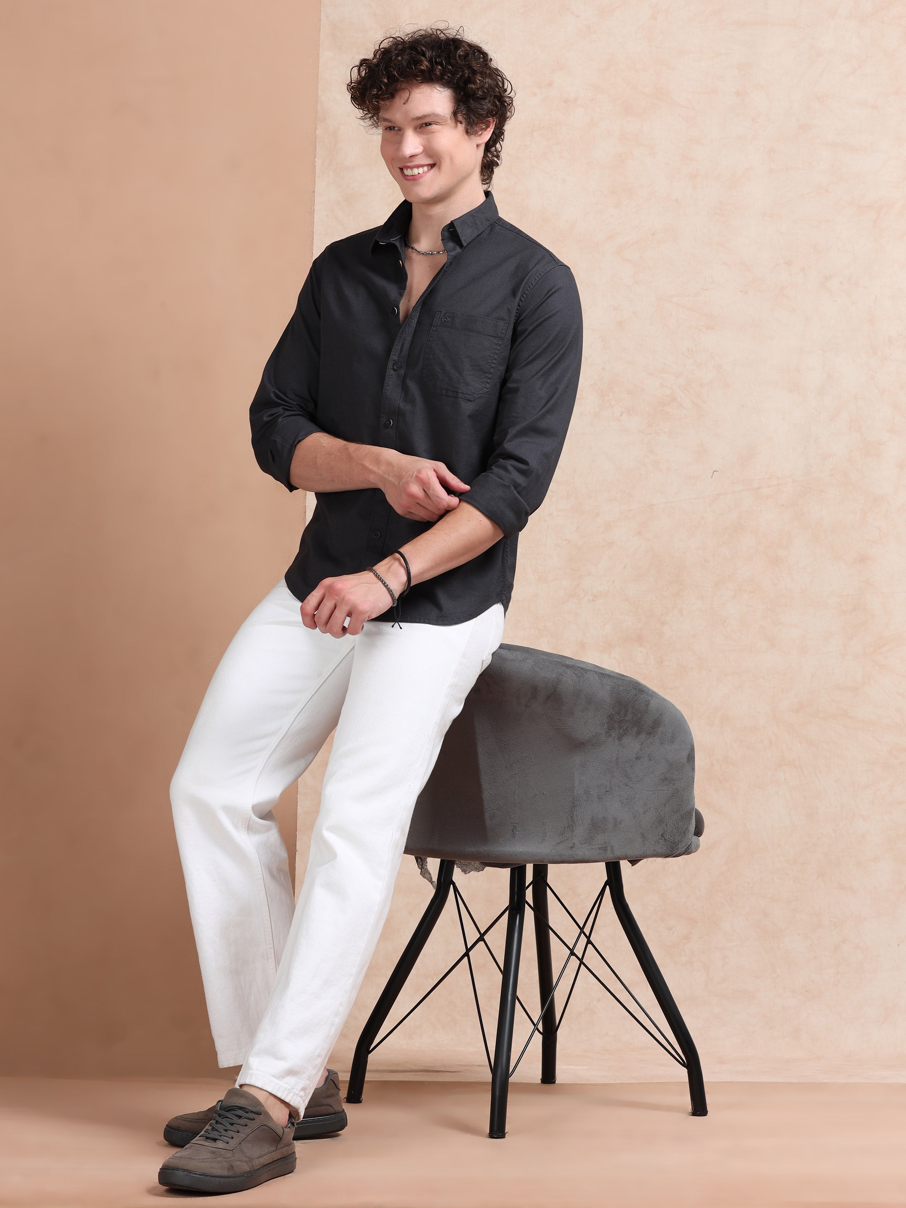 MEN'S DK.GREY SOLID SLIM FIT SHIRT