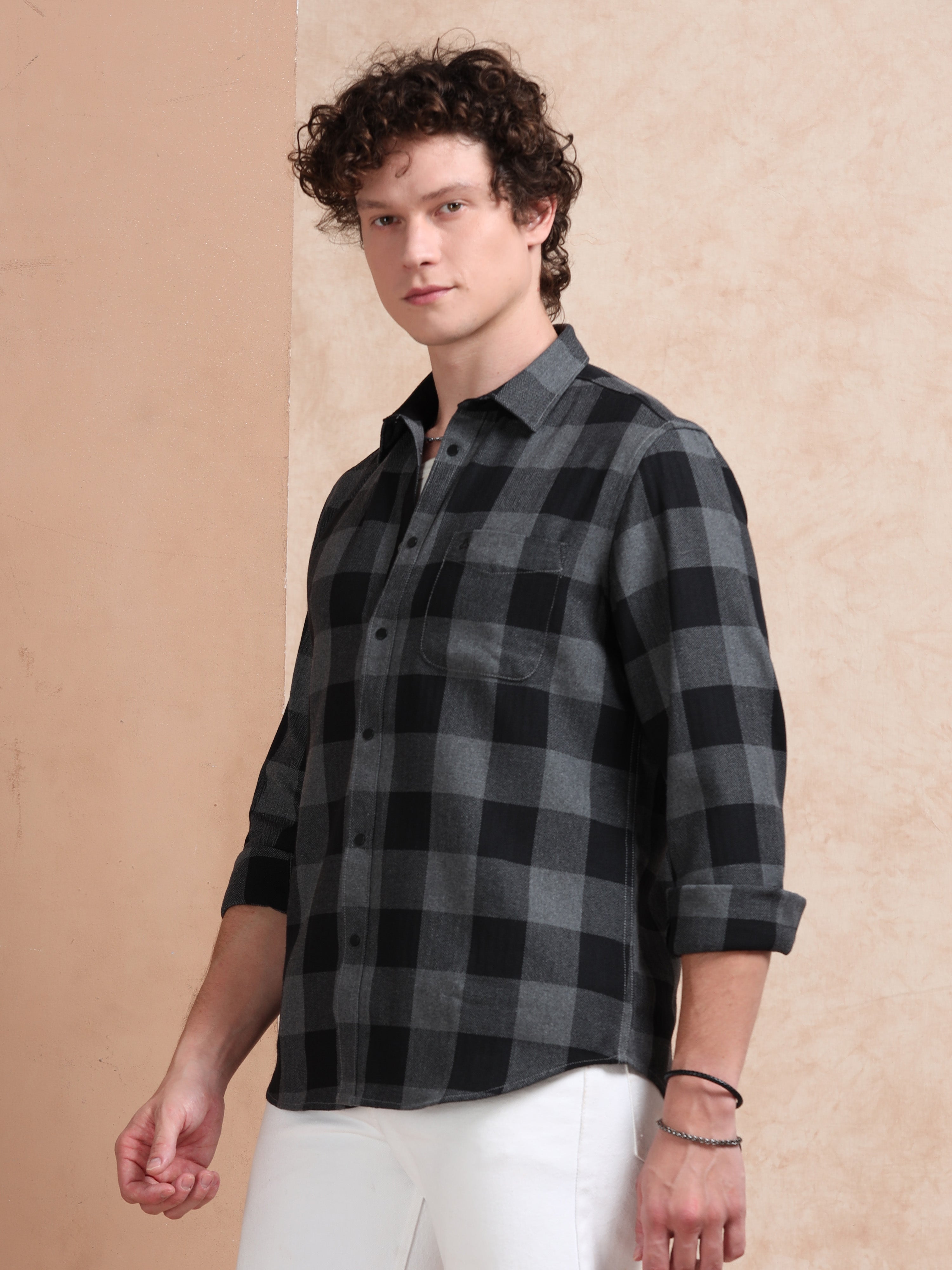 MEN'S BLACK CHECKS SLIM FIT SHIRT