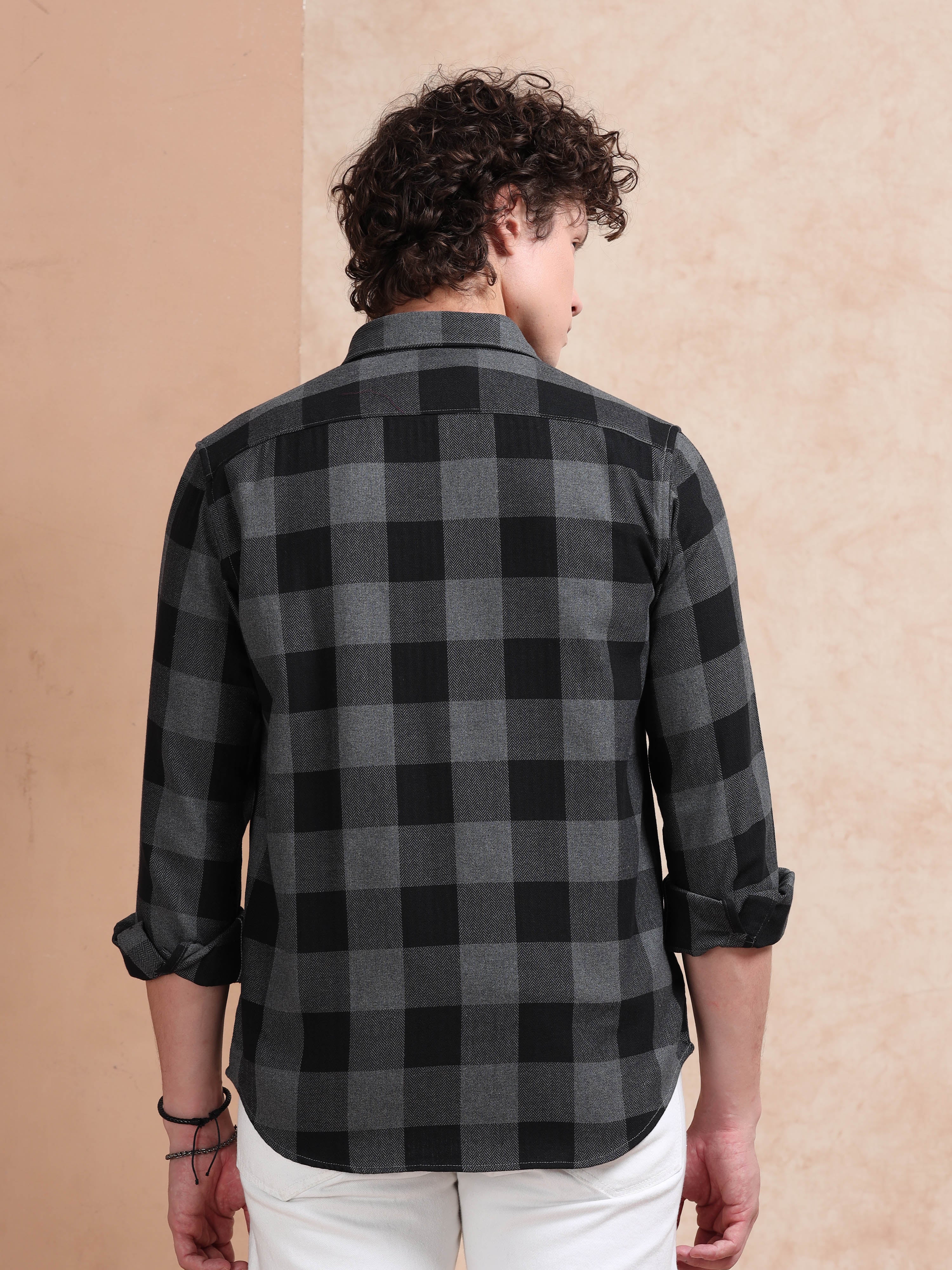 MEN'S BLACK CHECKS SLIM FIT SHIRT