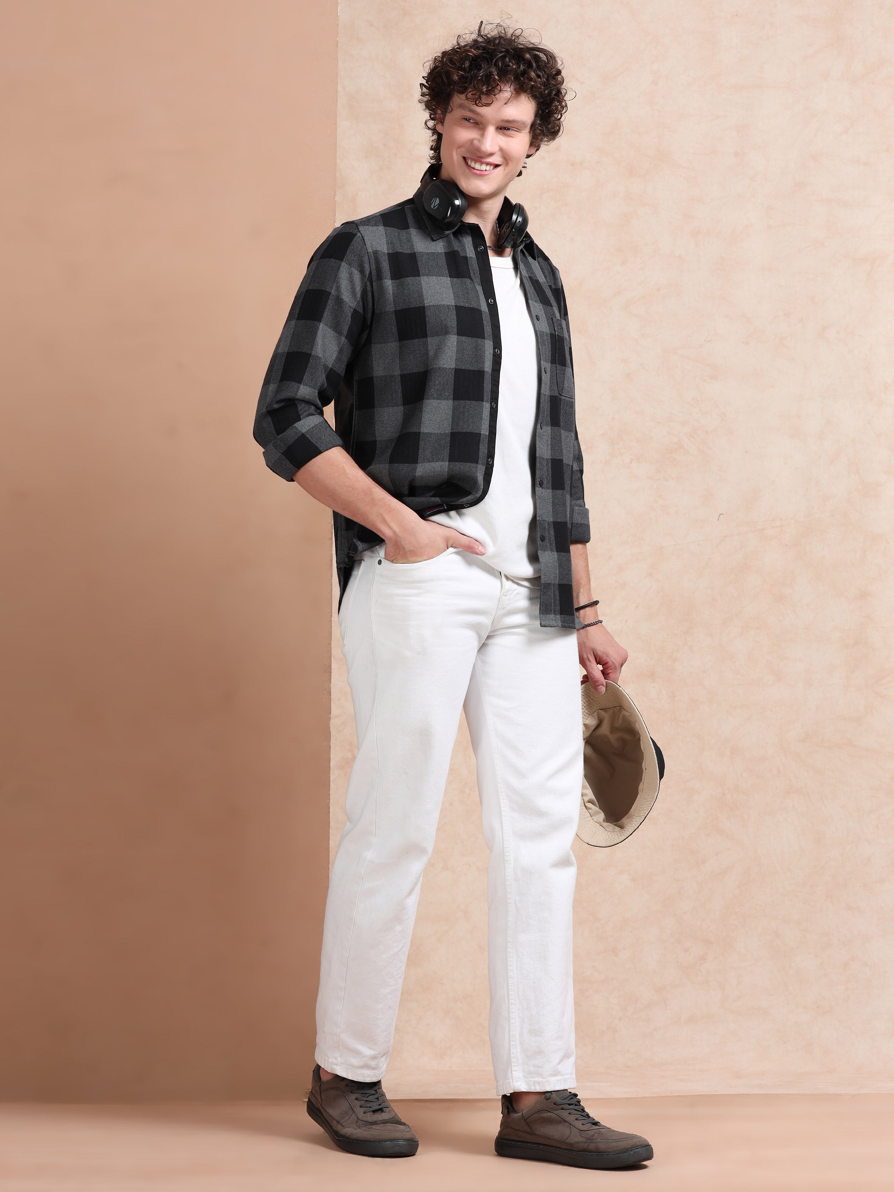 MEN'S BLACK CHECKS SLIM FIT SHIRT