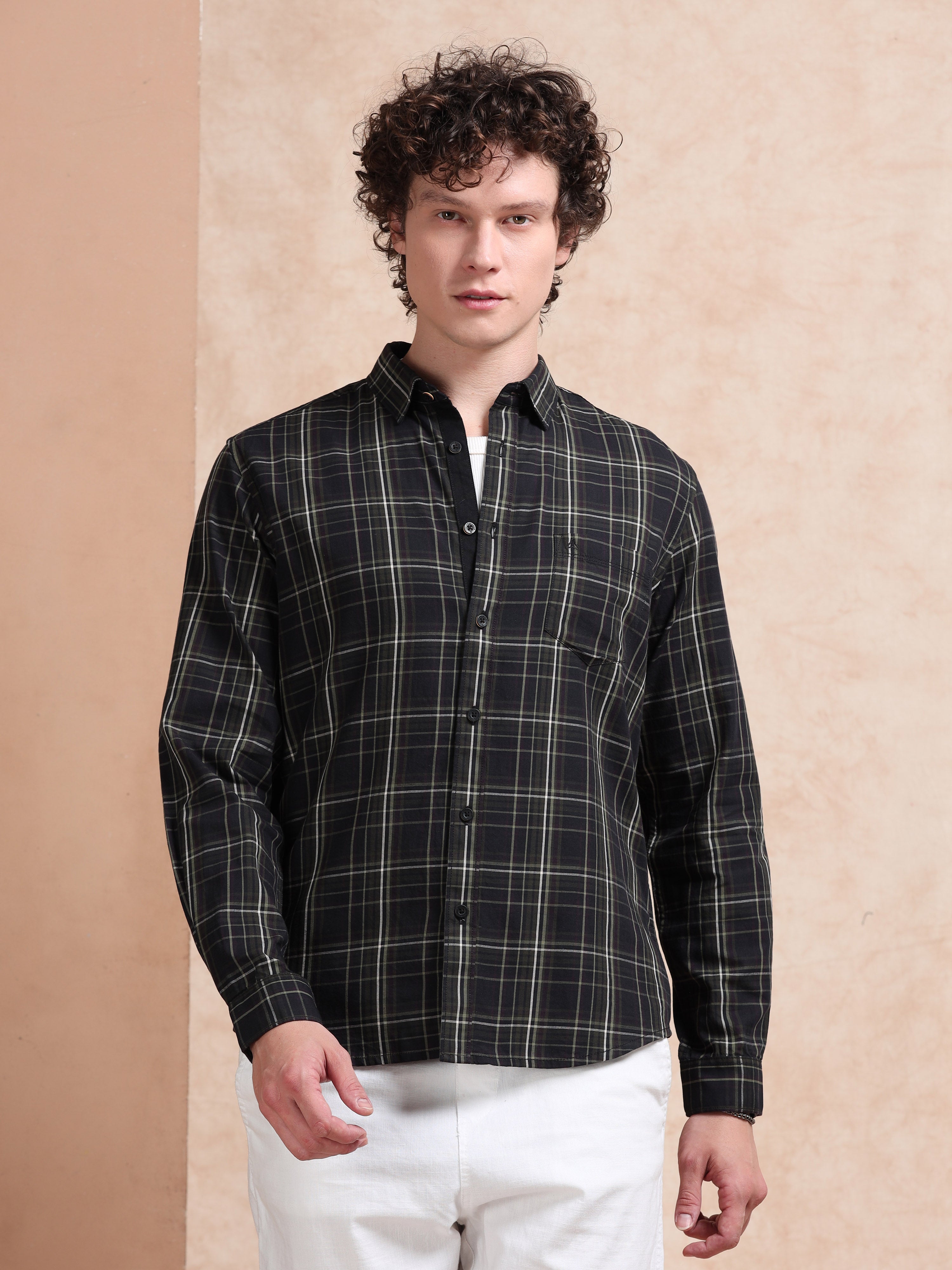 MEN'S BLACK CHECKS SLIM FIT SHIRT