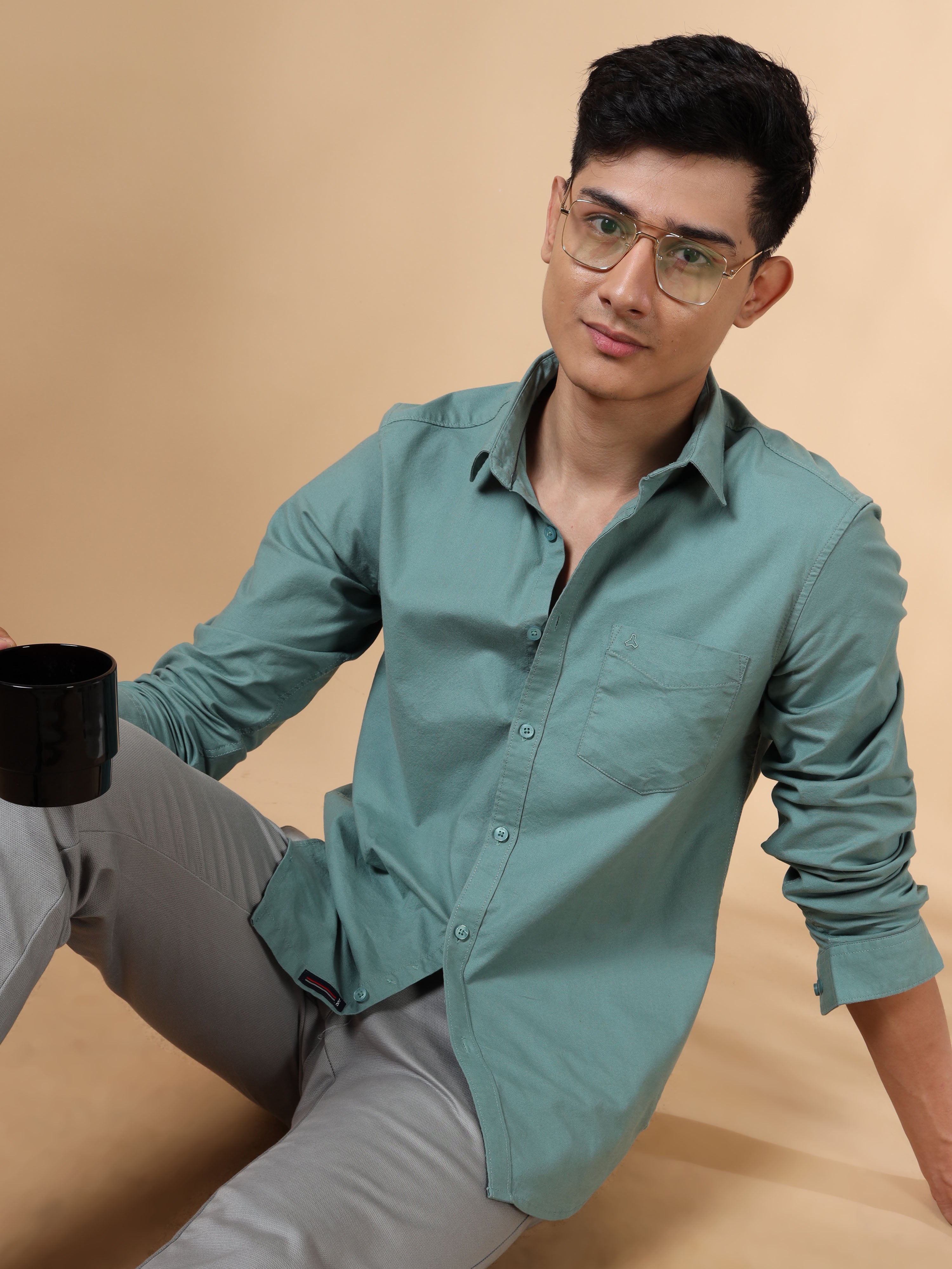 MEN'S LT GREEN SOLID SLIM FIT SHIRT