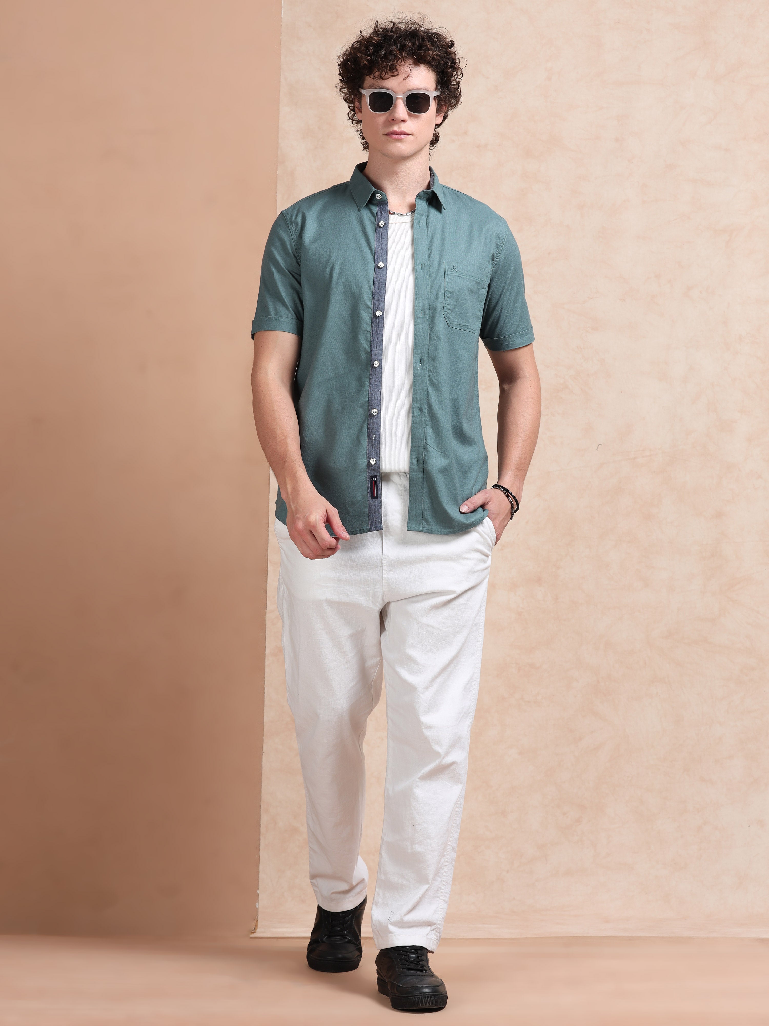 MEN'S LT.GREEN SOLID SLIM FIT SHIRT