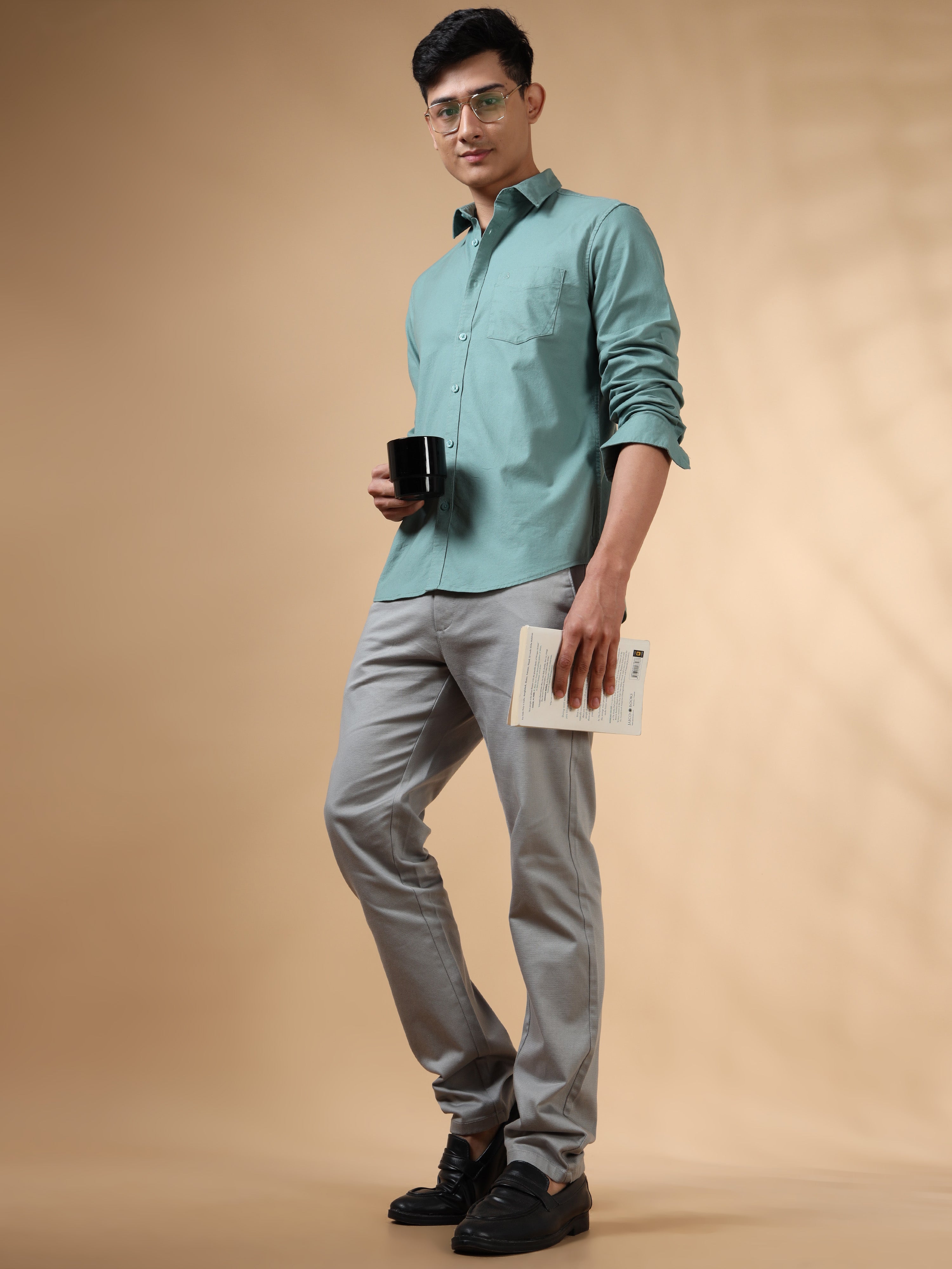 MEN'S LT GREEN SOLID SLIM FIT SHIRT