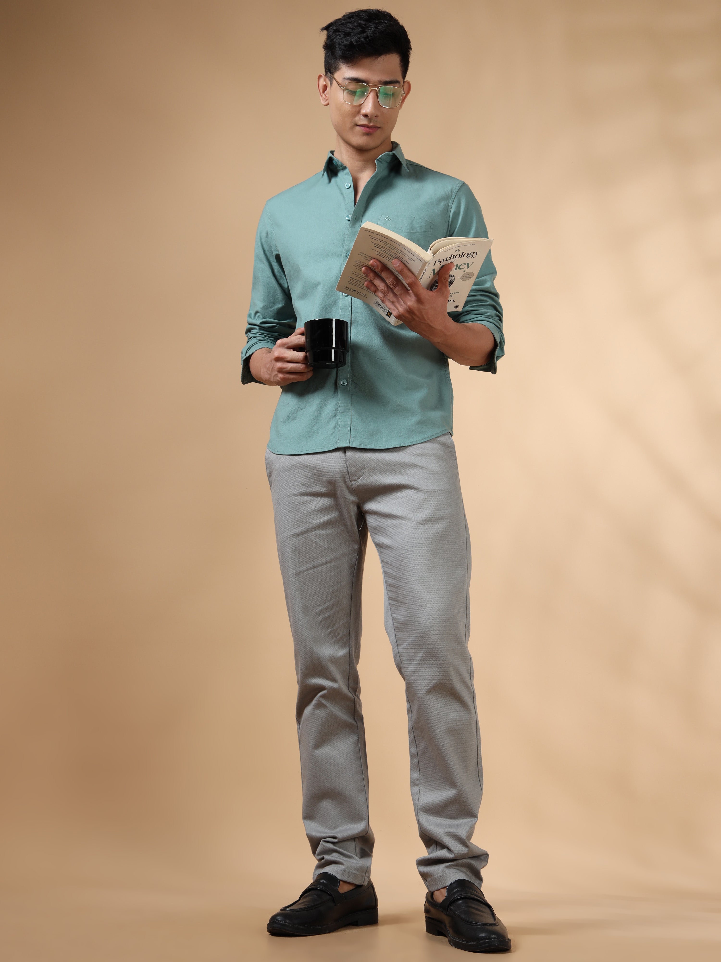 MEN'S LT GREEN SOLID SLIM FIT SHIRT